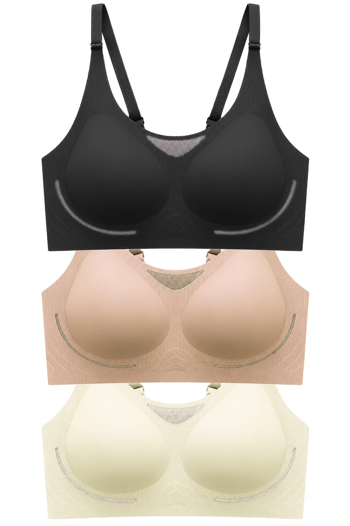 Seamless Bra - Avena | Lazer Kesim Balensiz Çizgi Dokulu Tül Detaylı Kadın Sütyen 3lü Paket-2