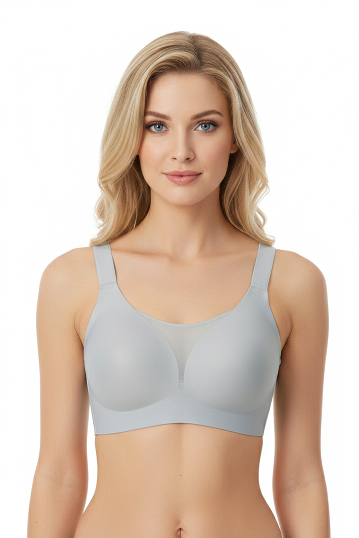 Seamless Bra - Forme | Gri Lazer Kesim Dikişsiz Toparlayıcı Büyük Tüllü Beden Kadın Sütyen