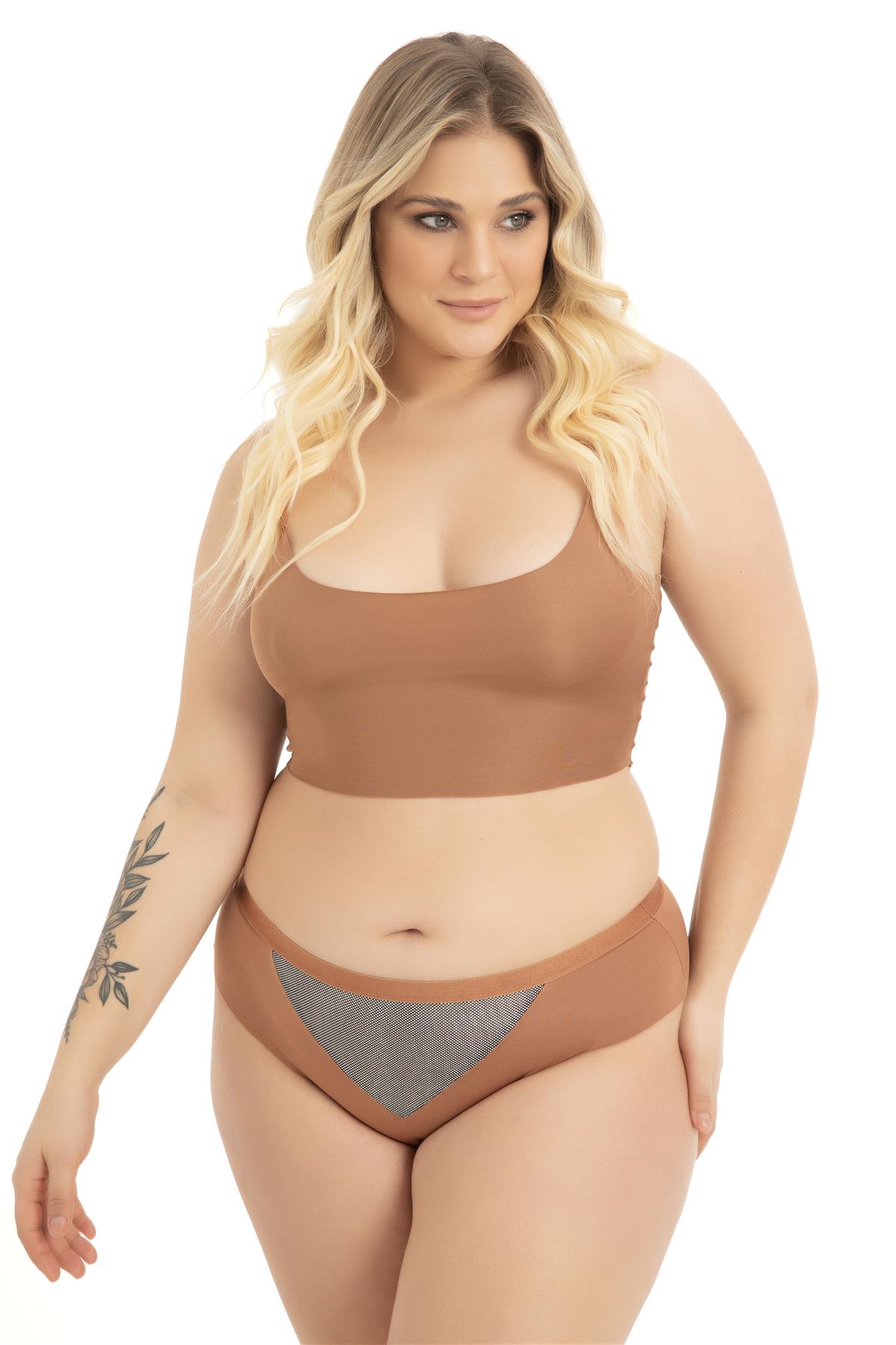 File Detaylı Beli Lastikli Lazer Kesim Büyük Beden Kadın Tanga Külot 5li Paket