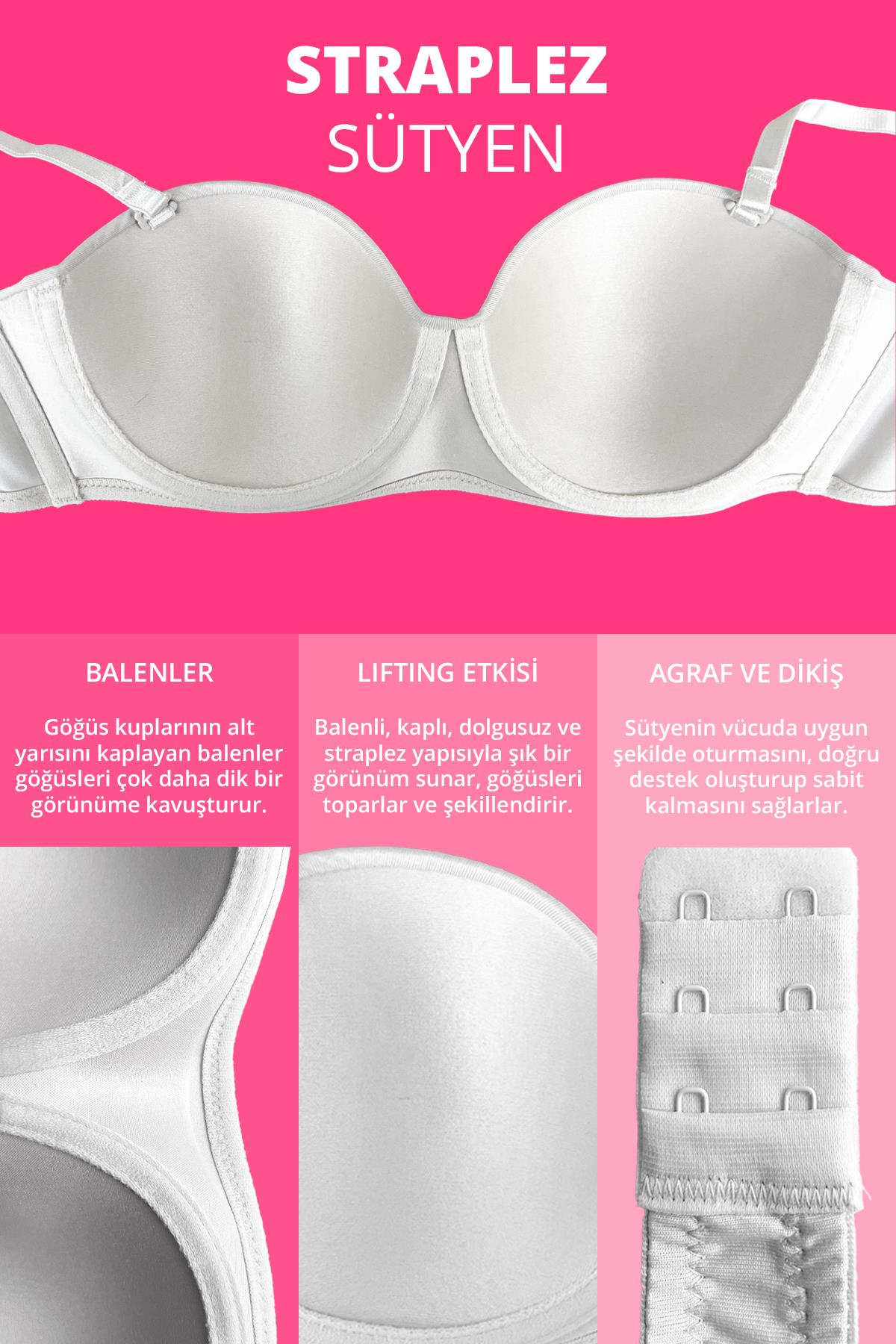 Krem Balenli Toparlayıcı Dolgusuz Straplez Sütyen