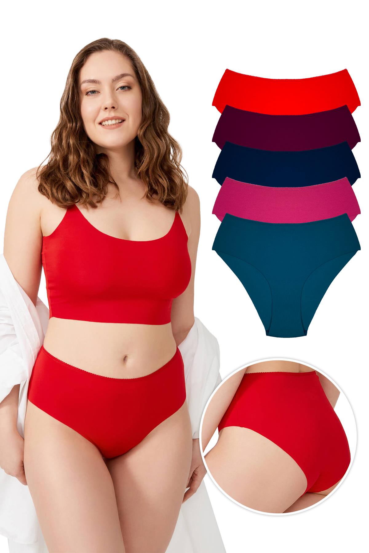 Basic Yüksek Bel Büyük Beden Kadın Lazer Külot 5li Paket-2