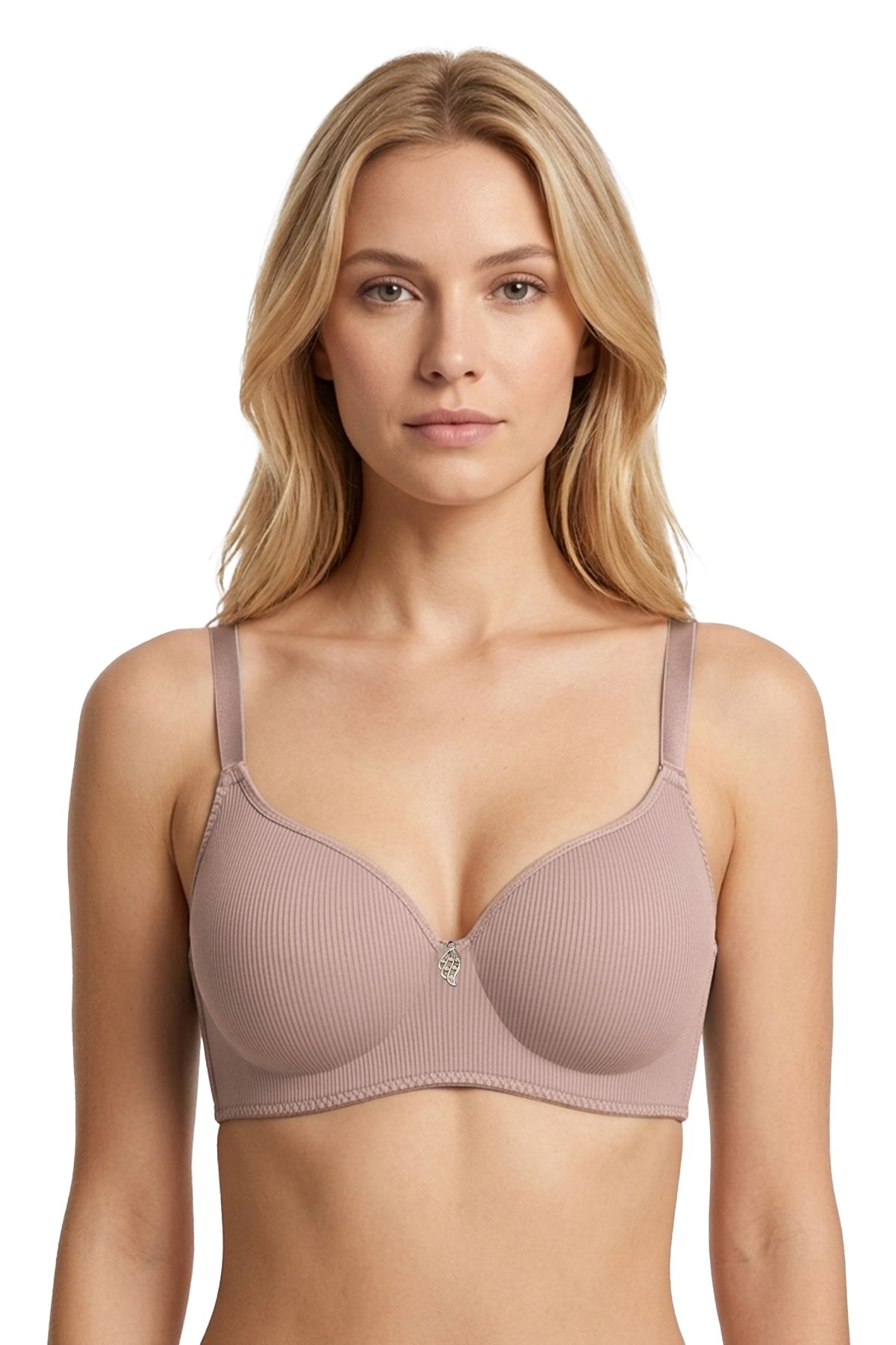 Seamless Bra - Renoa | Pudra Rib Dokulu Balensiz Doğal Form Straplez Kadın Sütyen