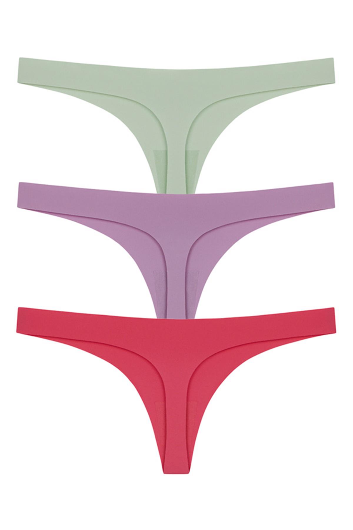 Lazer Kesim Kadın Tanga Külot 3lü Paket-1
