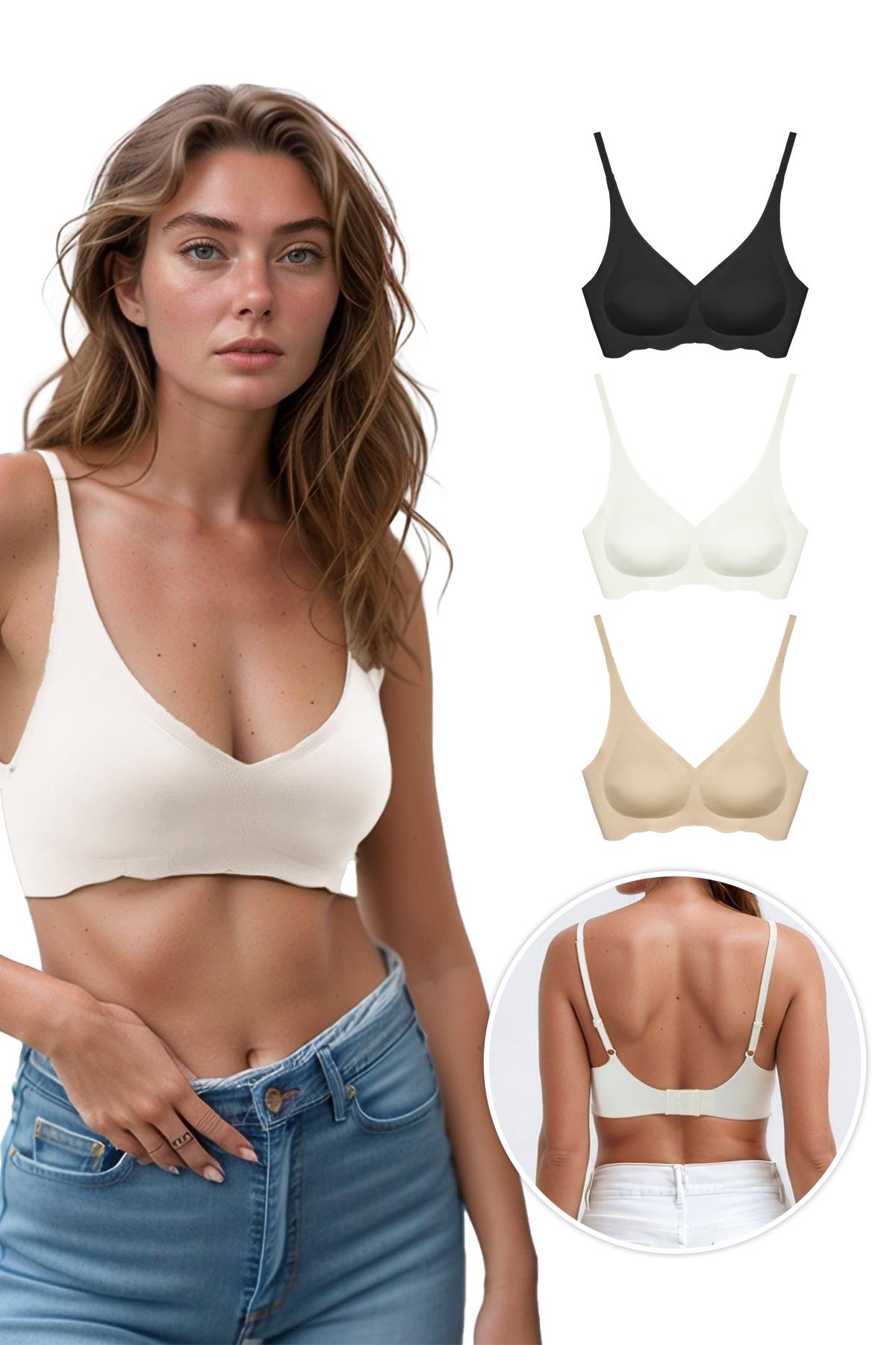 Seamless Bra - Wave | Lazer Kesim Dikişsiz Dalga Detaylı Balensiz Kadın Sütyen 3lü Paket