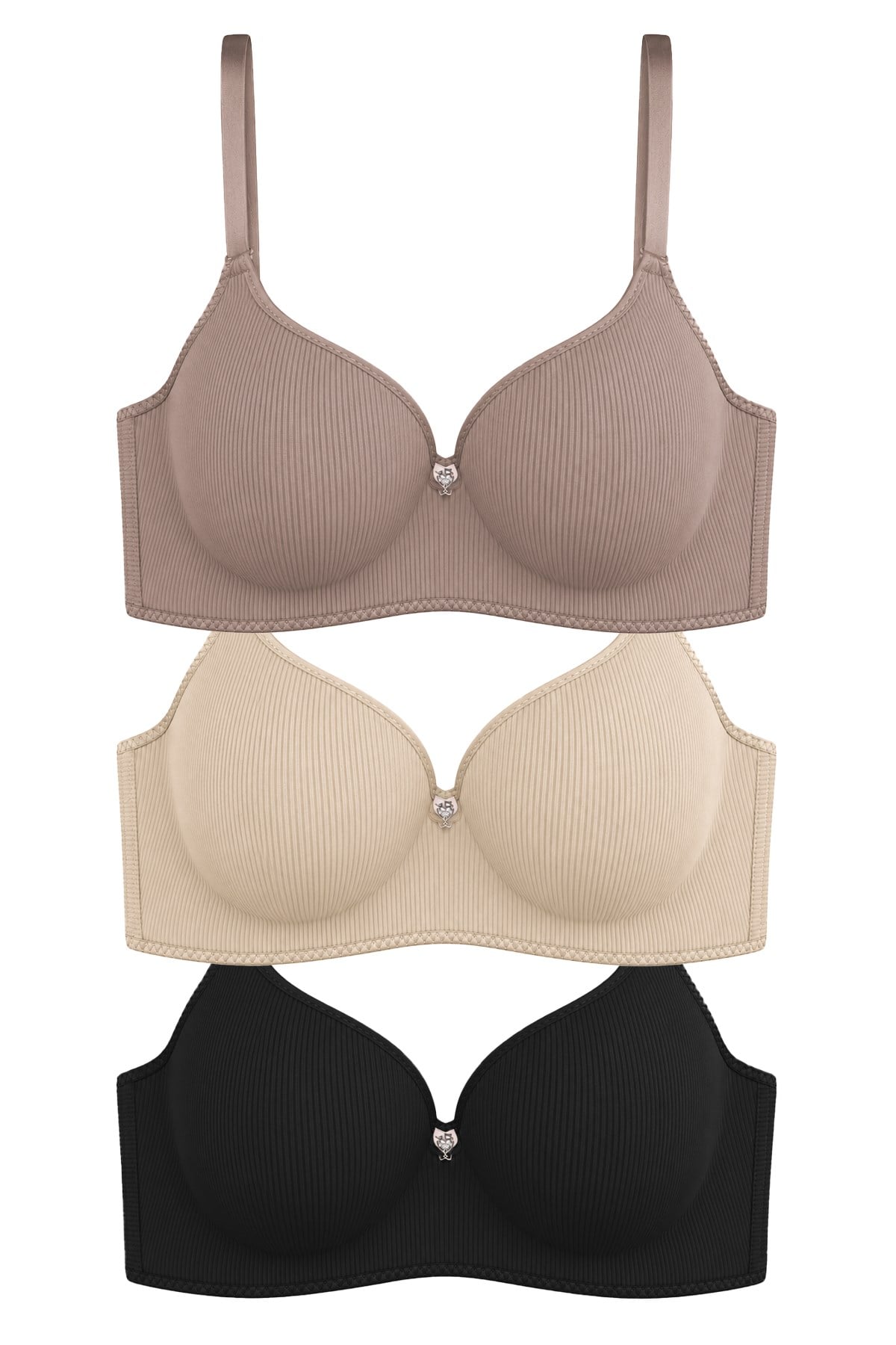 Seamless Bra - Renoa | Rib Dokulu Balensiz Doğal Form Straplez Kadın Sütyen 3lü Paket-2