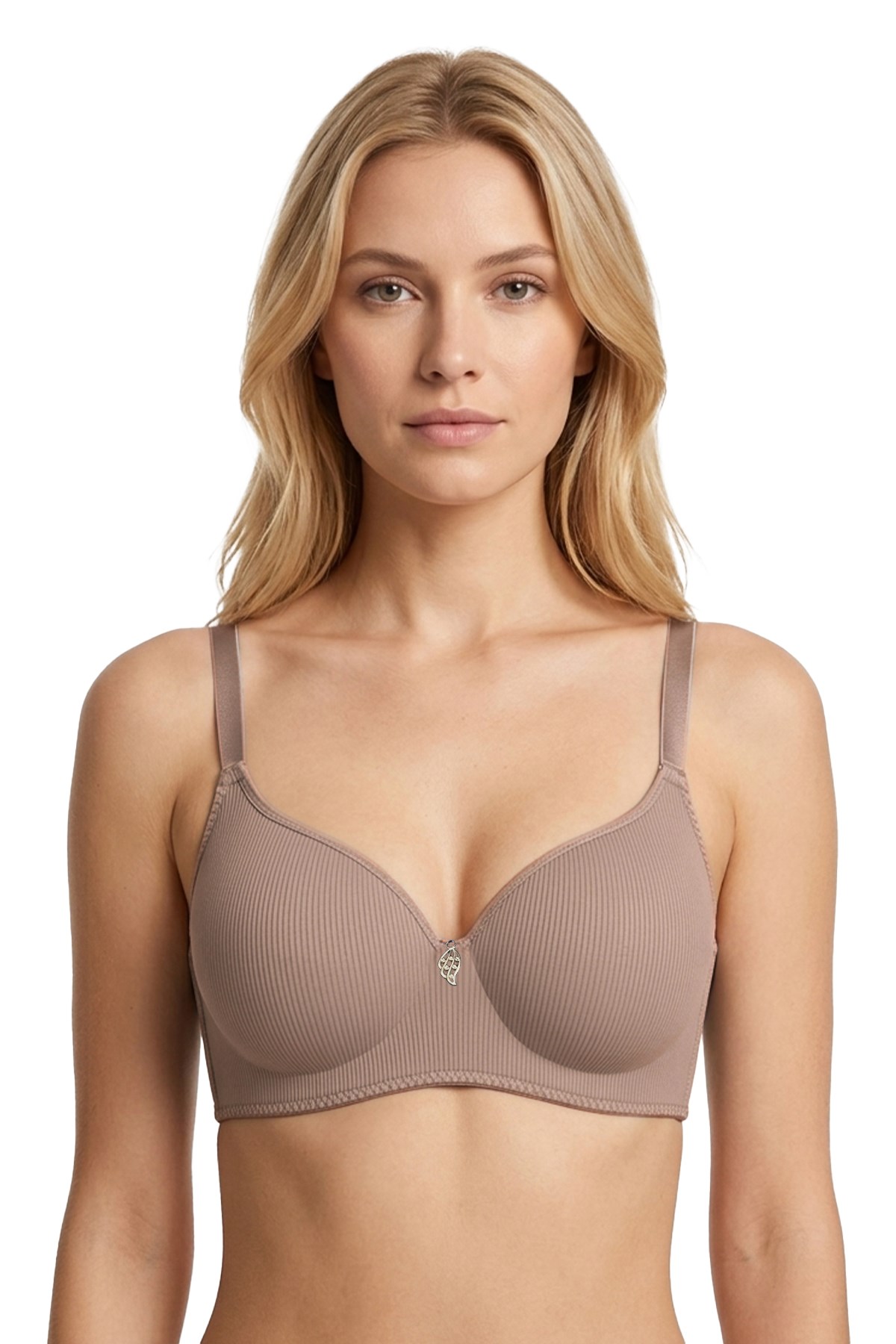 Seamless Bra - Renoa | Kahverengi Rib Dokulu Balensiz Doğal Form Straplez Kadın Sütyen