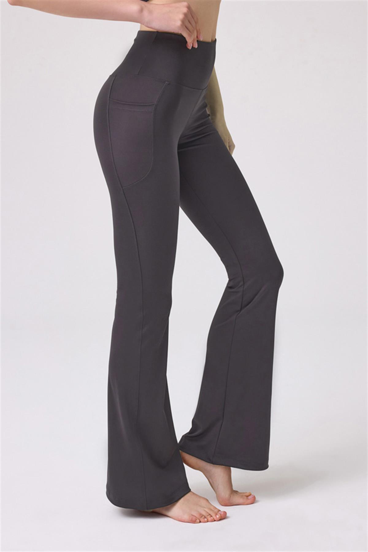 Füme Yüksek Bel Çift Cepli İspanyol Paça Kadın Tayt