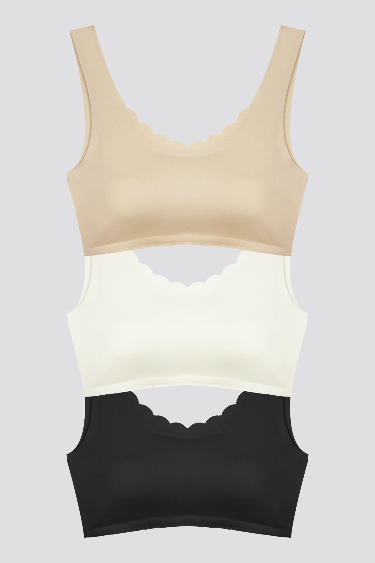 Dikişsiz Lazer Kesim Sütyen Pedli Kadın Hayalet Sütyen Dalga Detaylı - 3lü Paket