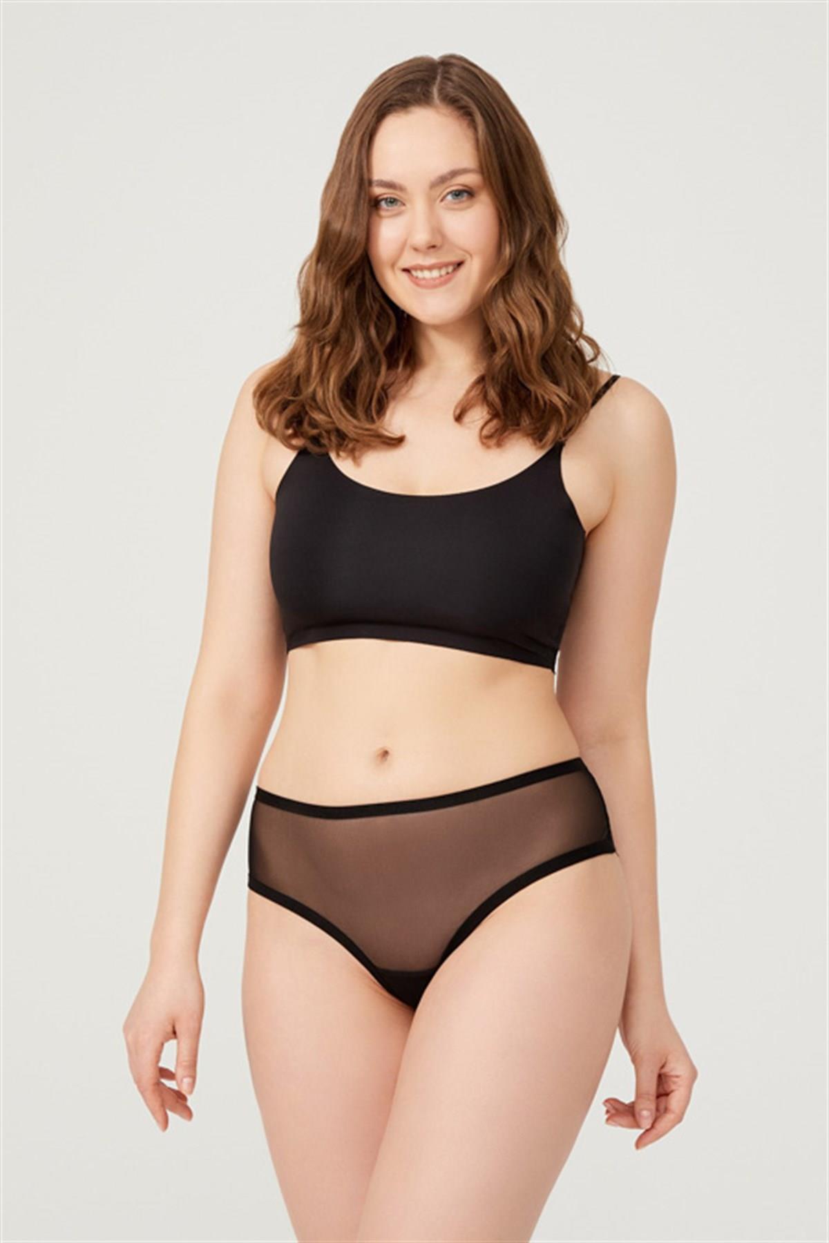 Dantel ve İp Detaylı Tül Büyük Beden Tanga Külot 3lü Paket-2