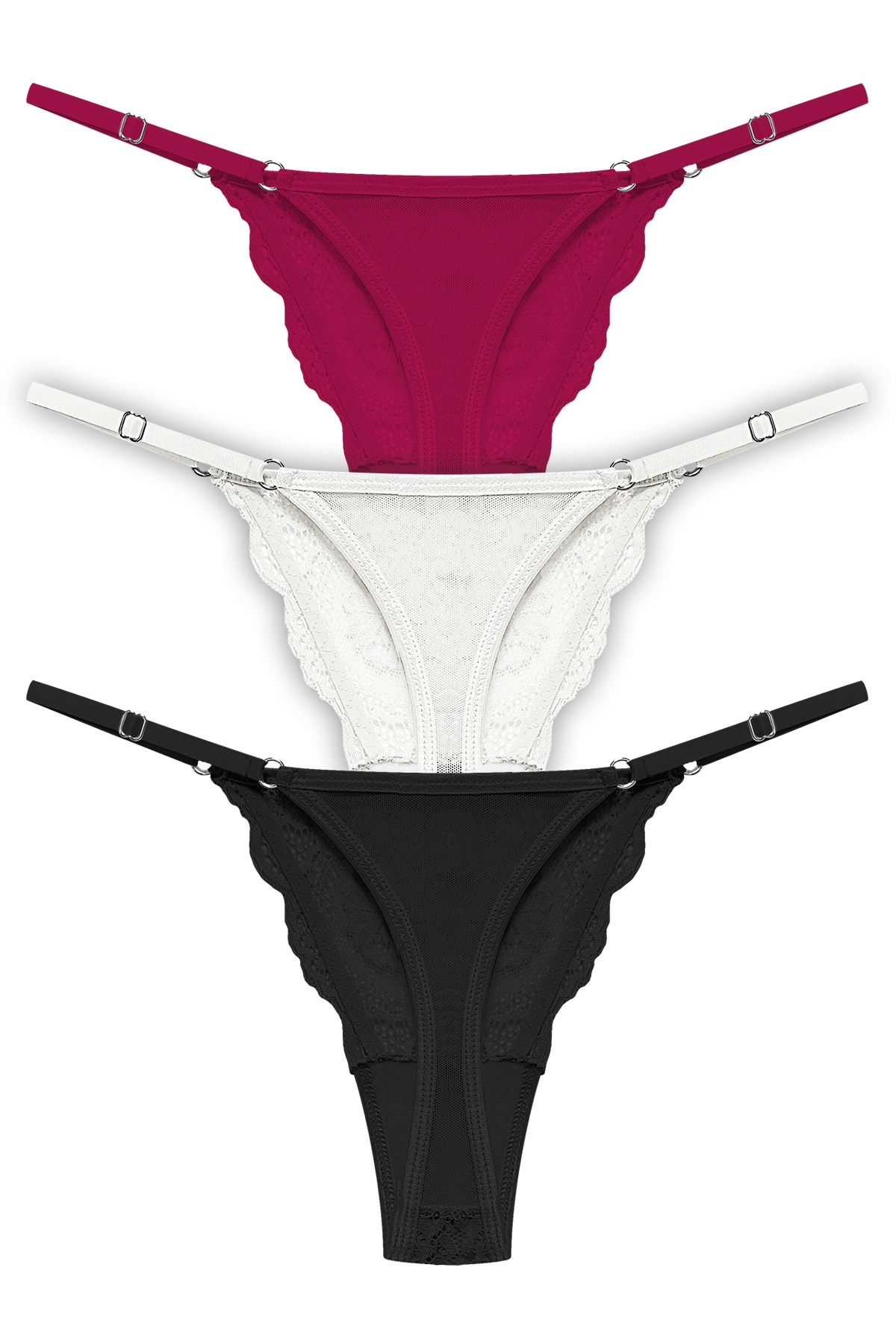 Önü Dantelli Tül Detaylı Kadın Tanga 3lü Paket Külot - 3