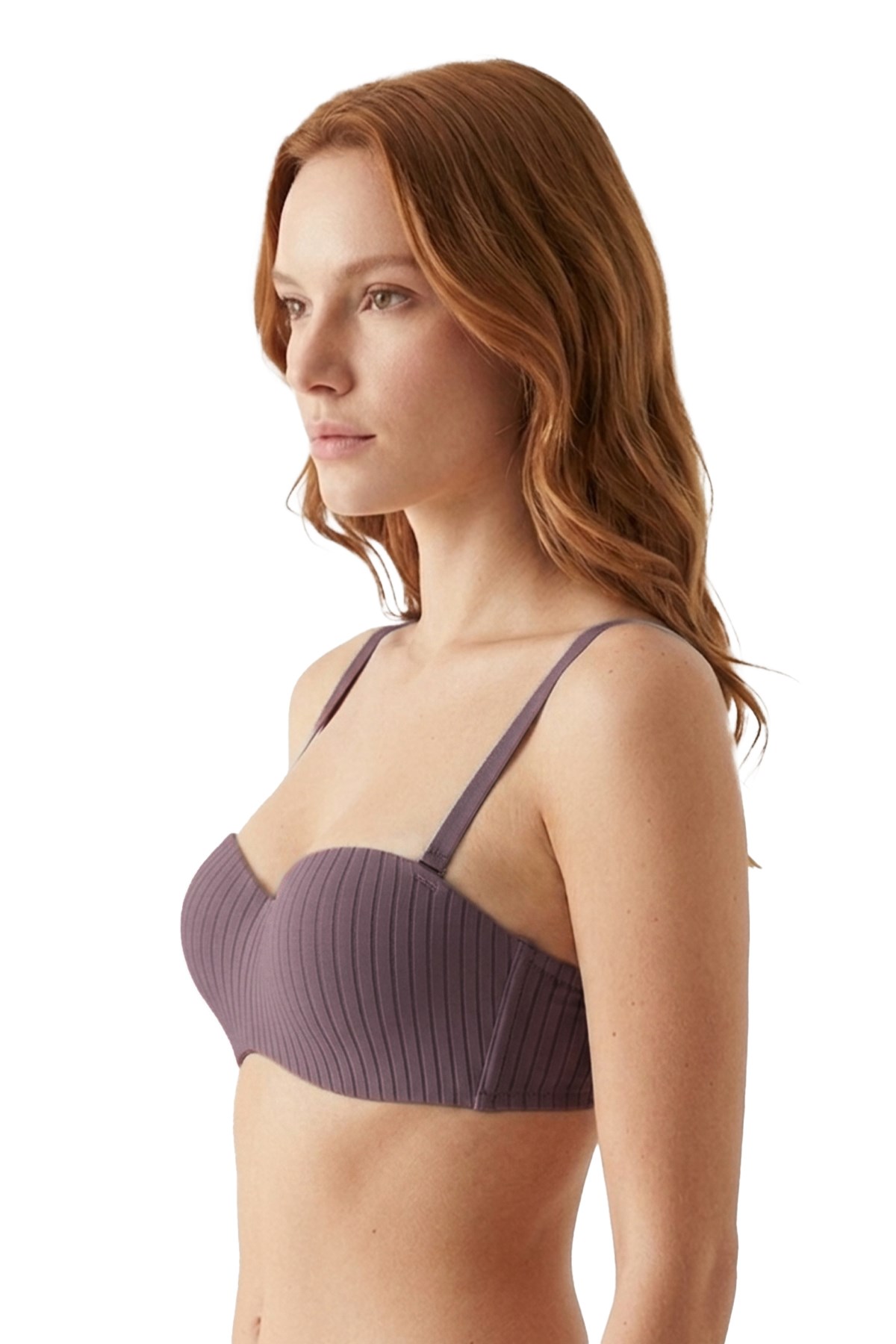 Seamless Bra - Striva | Mürdüm Mikro Çizgi Desenli Balenli Toparlayıcı Kadın Sütyen