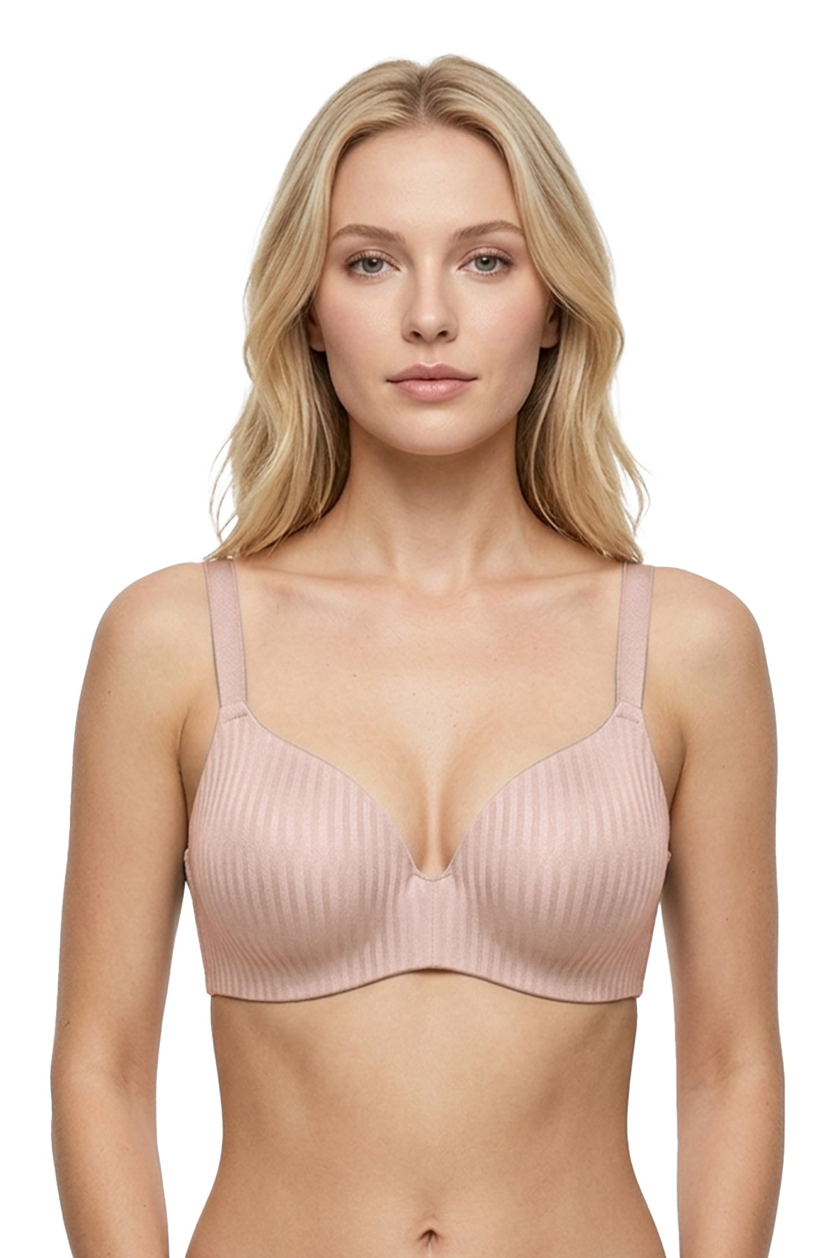 Seamless Bra - Rivelle | Pudra Mikro Çizgi Desenli Balensiz Günlük Kadın Sütyen