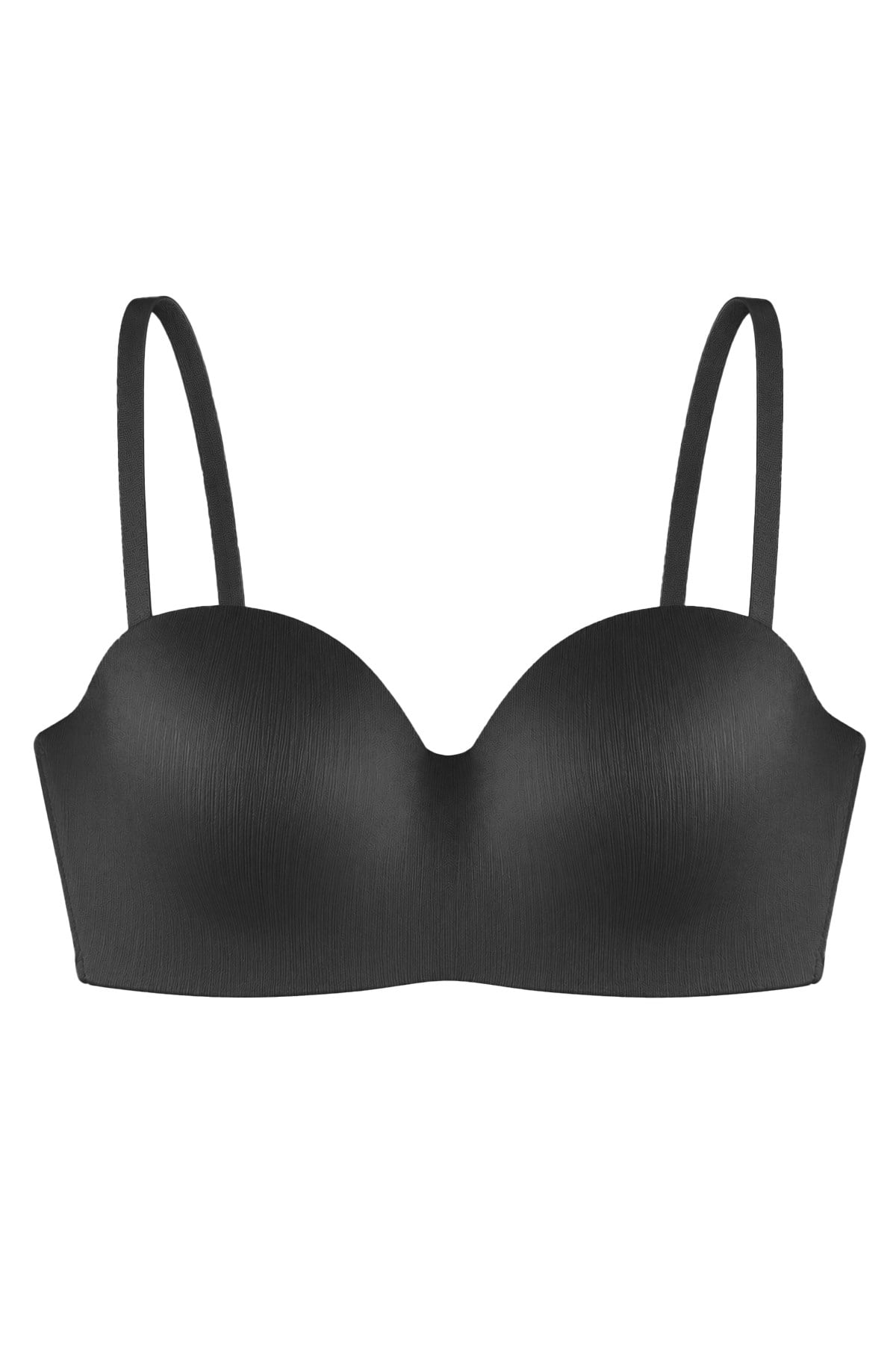 Seamless Bra - Maris | Siyah Micro Balenli Parlak Straplez Kadın Sütyen