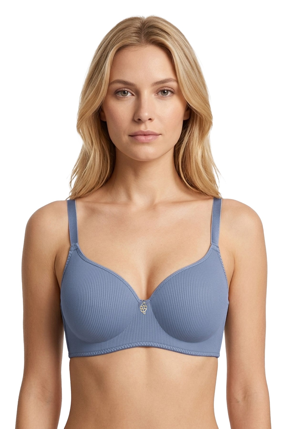 Seamless Bra - Renoa | Mavi Rib Dokulu Balensiz Doğal Form Straplez Kadın Sütyen