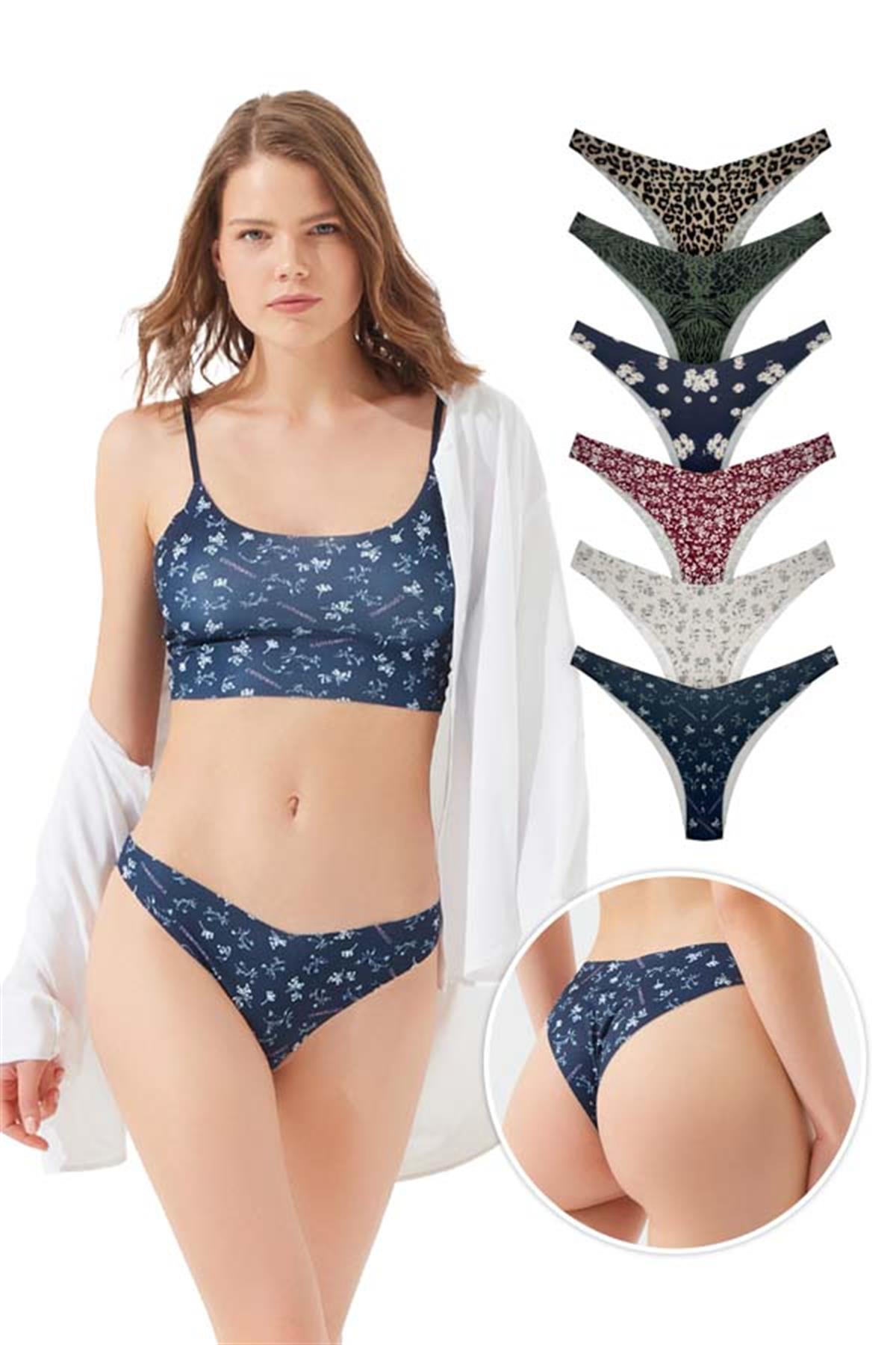 Basic Lazer Kesim Desenli Kadın Brezilya Külot 6lı Paket