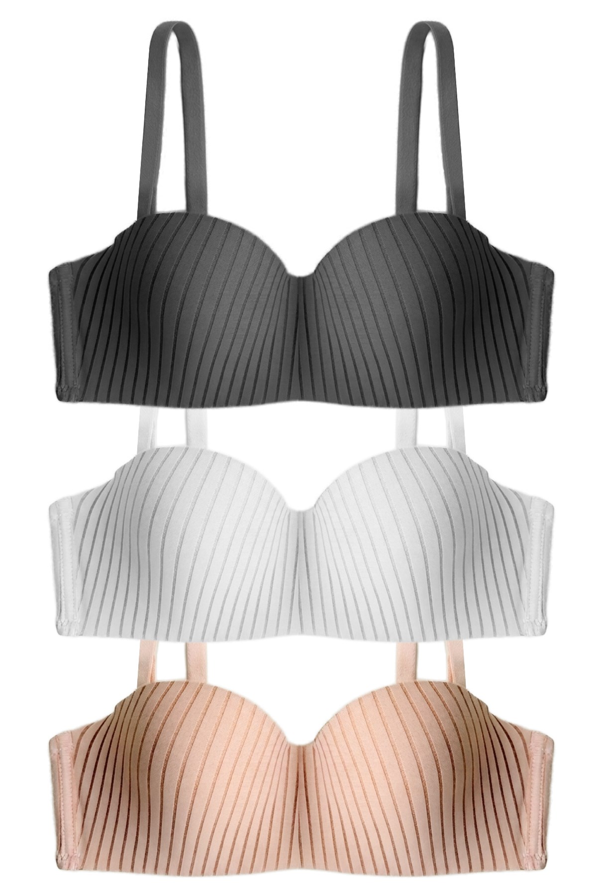Seamless Bra - Striva | Mikro Çizgi Desenli Balenli Toparlayıcı Kadın Sütyen 3lü Paket-2