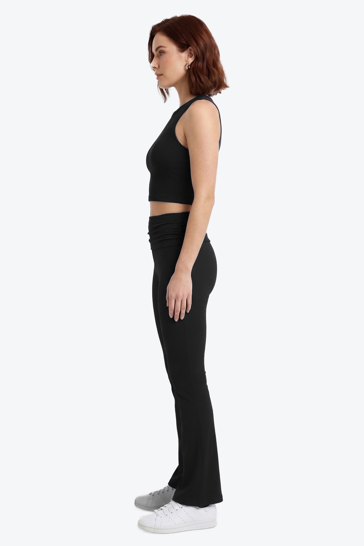 Siyah Viskon Yüksek Bel Kemer Detaylı İspanyol Paça Kadın Pantolon Flared