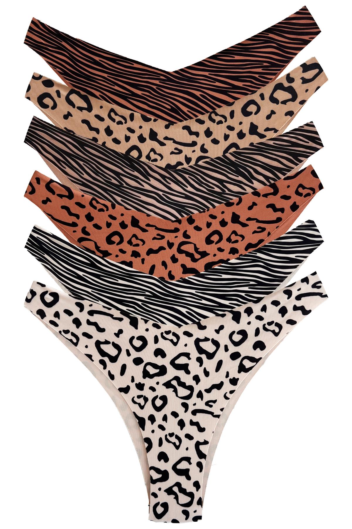 Basic Desenli Lazer Kesim Kadın Brezilya Külot 6lı Paket