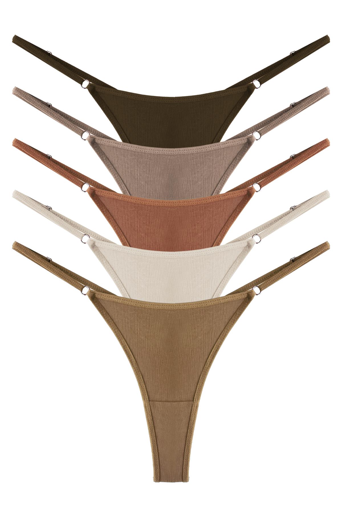 Basic Pamuklu Beli Ayarlanır Kadın Tanga Külot 5li Paket-2