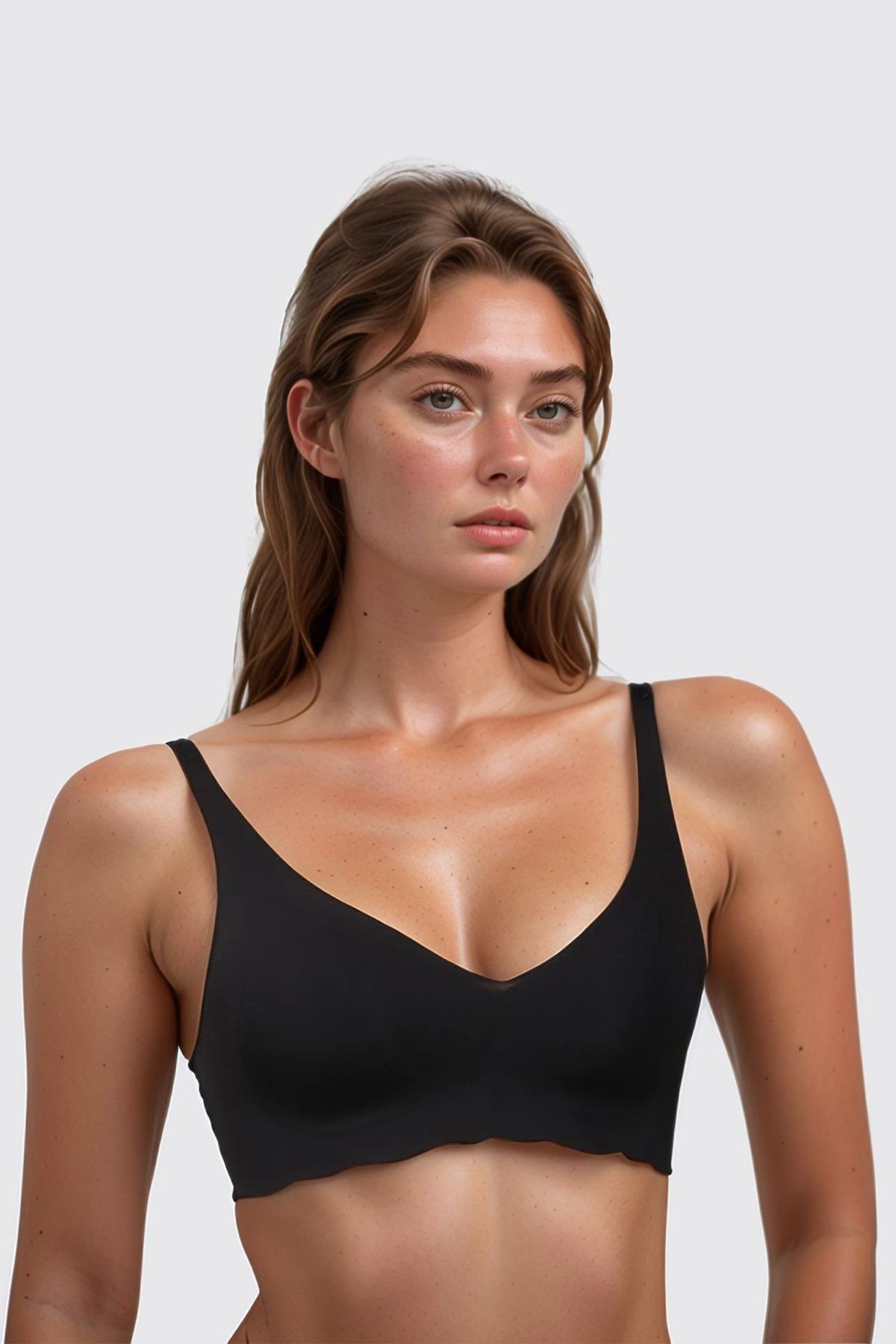 Seamless Bra - Wave | Siyah Lazer Kesim Dikişsiz Dalga Detaylı Balensiz Kadın Sütyen