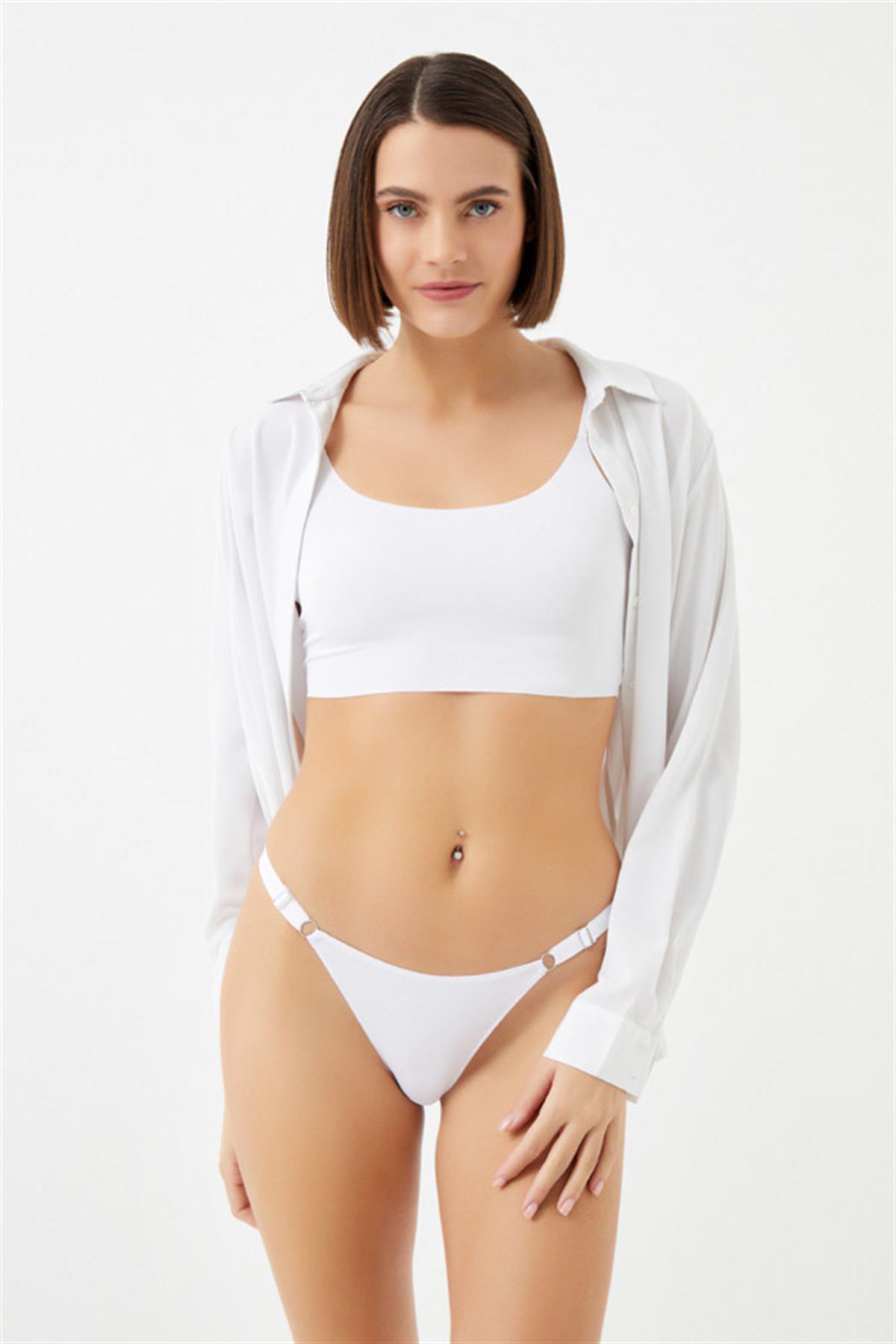 Halka Detaylı Ayarlanabilir Lastikli Kadın Tanga Külot 3lü Paket