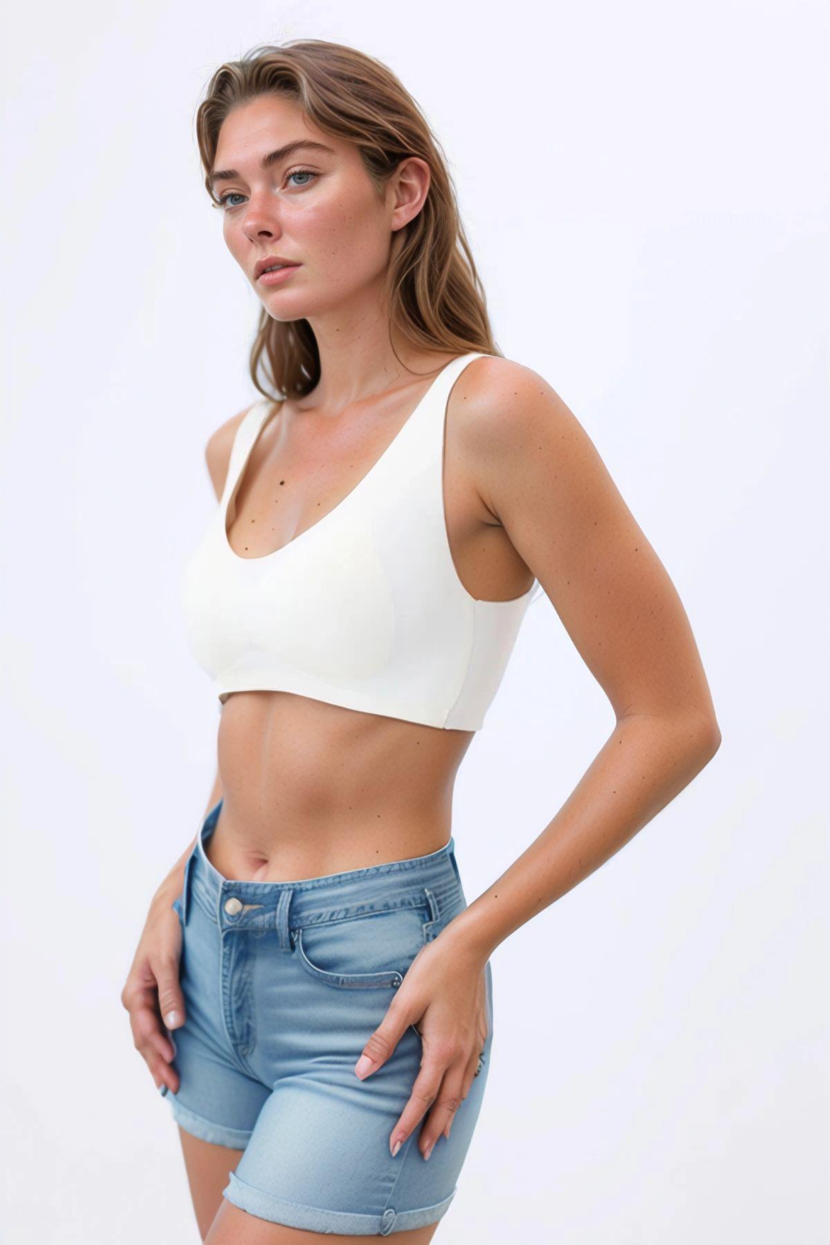 Krem Dikişsiz Lazer Kesim Sütyen Çıkarılabilir Pedli Kadın Hayalet Sütyen