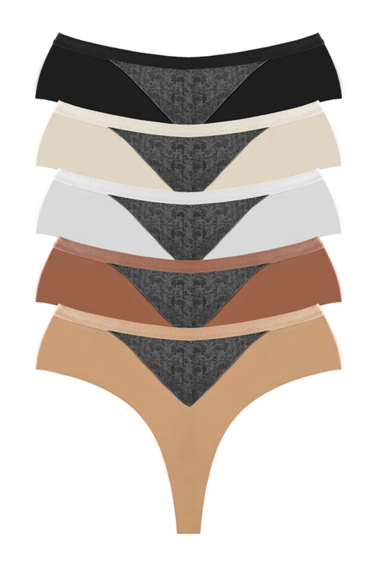 File Detaylı Beli Lastikli Lazer Kesim Büyük Beden Kadın Tanga Külot 5li Paket