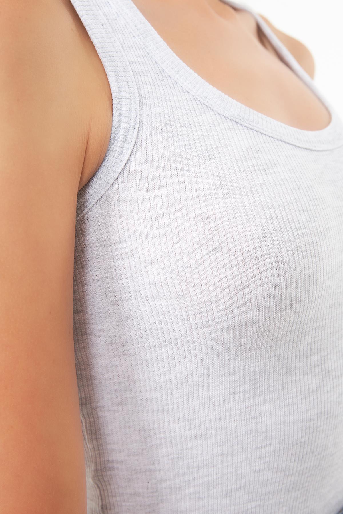 Gri Pamuklu Kalın Askılı Fitilli Kadın Atlet