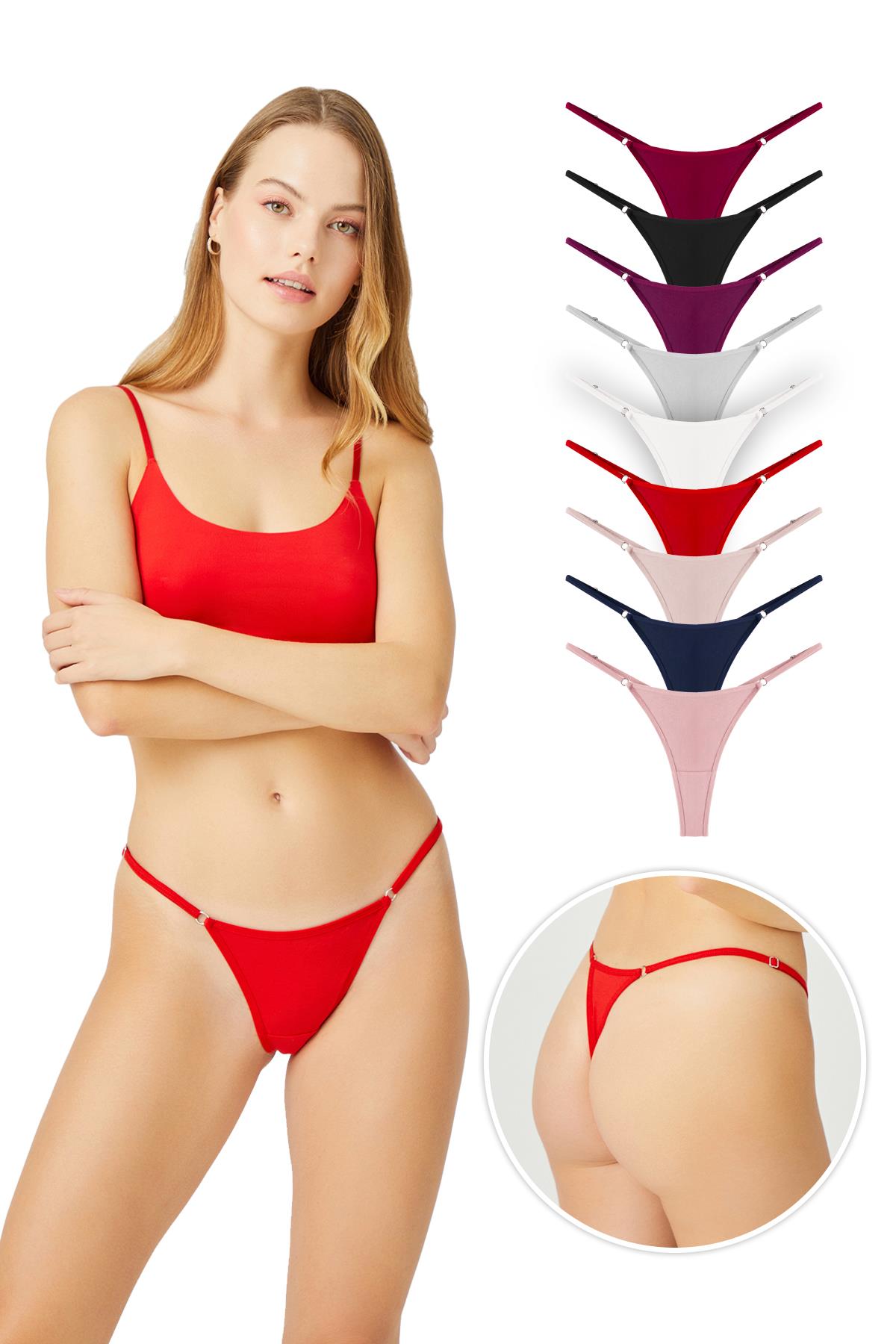 Basic Pamuklu Beli Ayarlanır Kadın Tanga Külot 9lu Paket