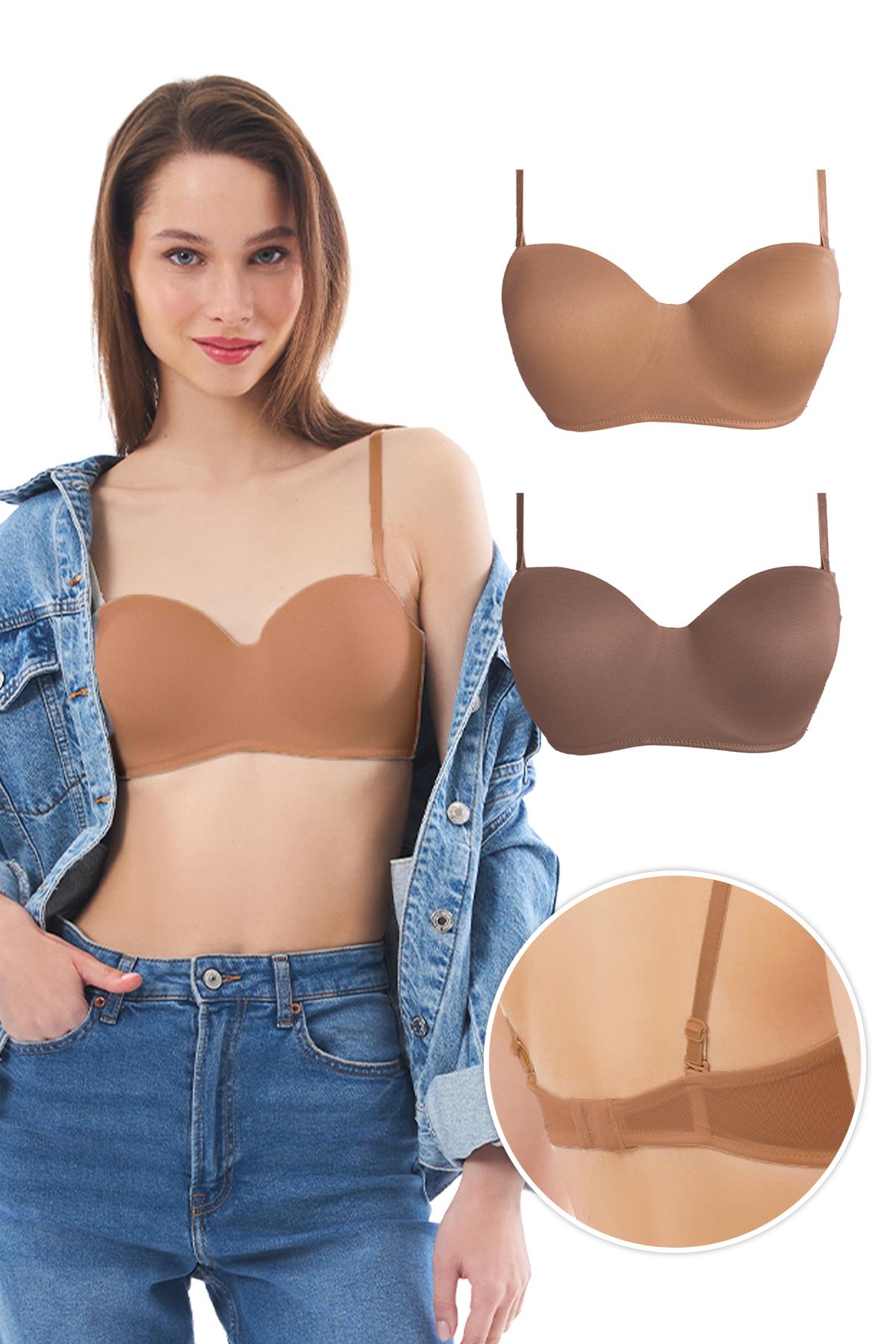 Balenli Toparlayıcı Dolgusuz Straplez Sütyen 2li Paket