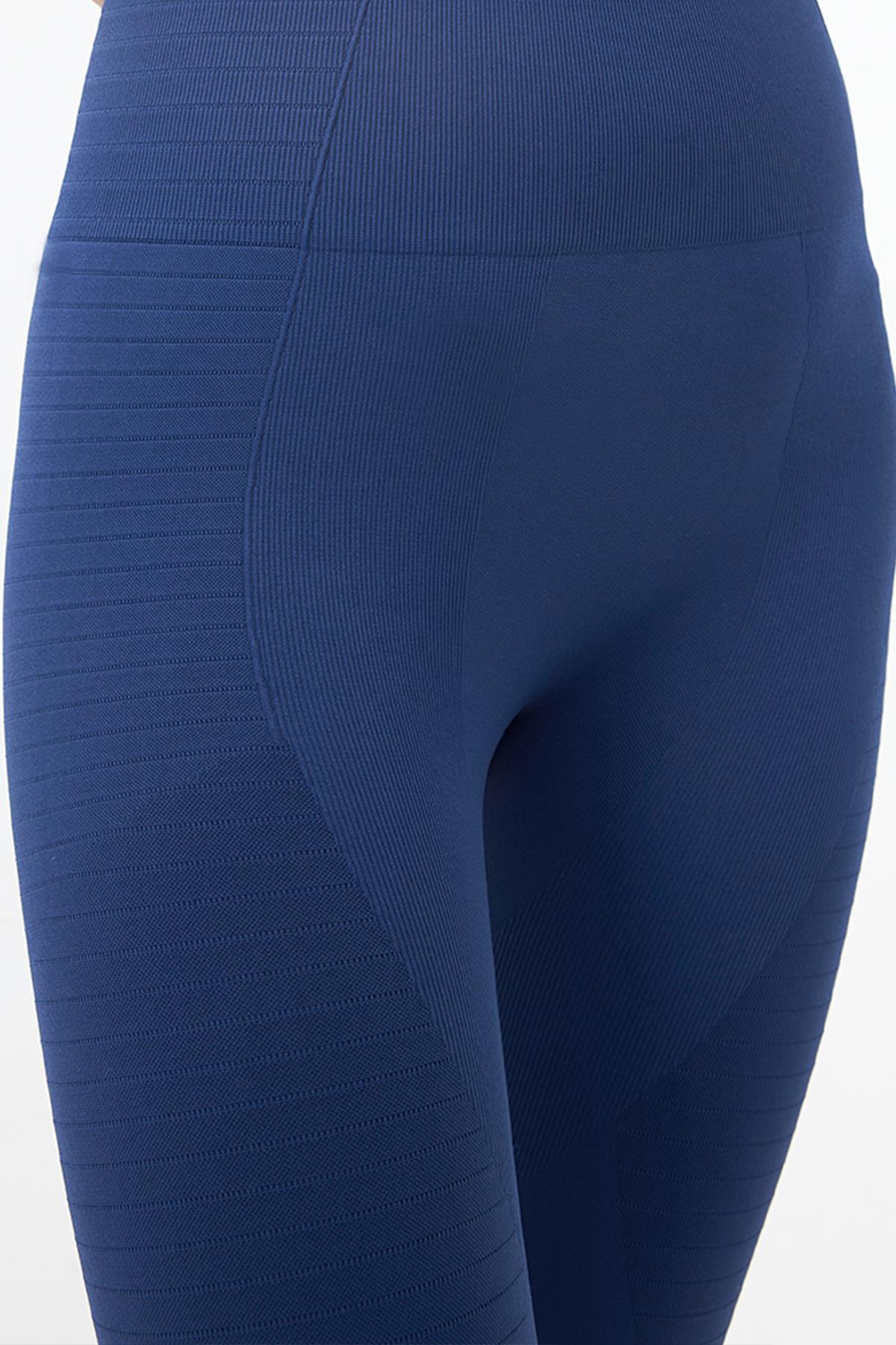 Lacivert Yüksek Bel Toparlayıcı Seamless Kadın Spor Tayt
