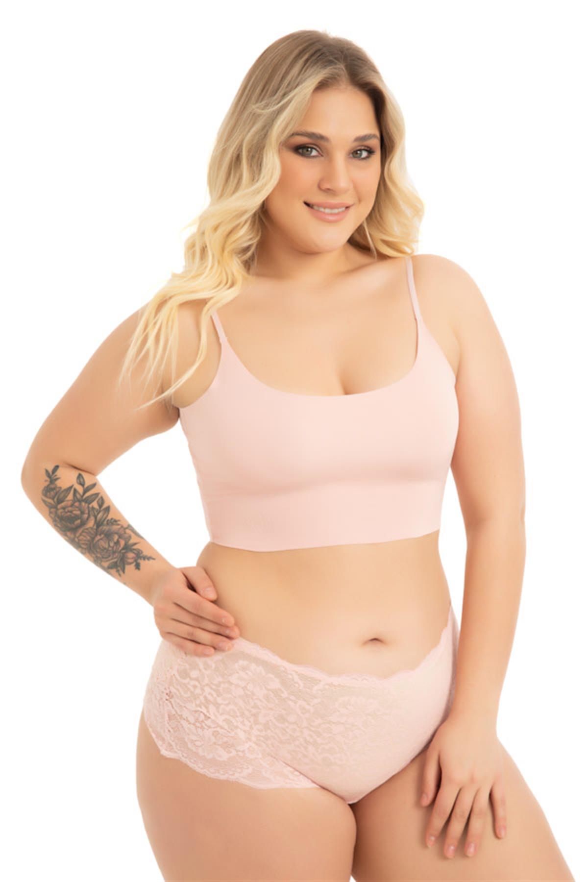 Dantelli Boncuk Detaylı Özel Bölgesi Açık Büyük Beden Kadın Tanga Külot 5li Paket