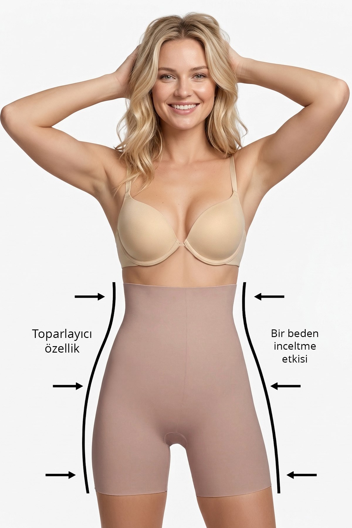 Yüksek Bel Toparlayıcı Lazer Kesim Kadın Korse Kahverengi-Ten 2li Paket