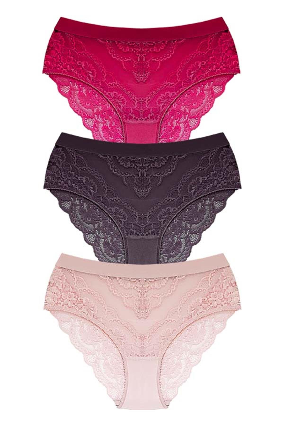 Dantelli Arkası Transparan Büyük Beden Bikini Külot 3lü Paket