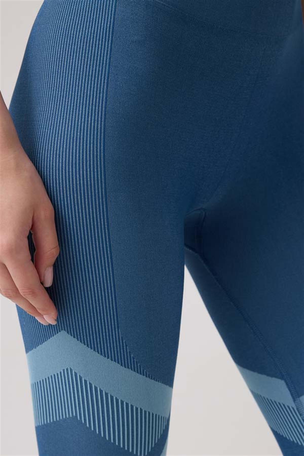 Seamless Sporcu Yüksek Bel Kadın Mavi Tayt