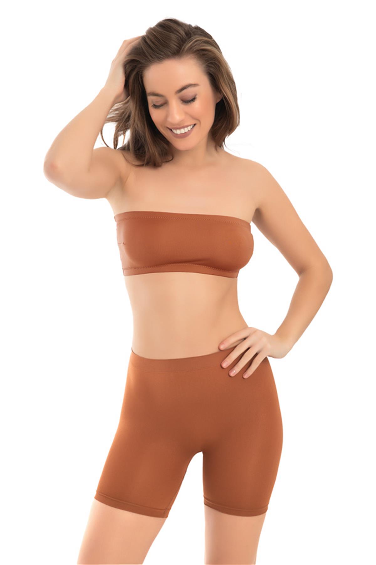 Cottonhill Premium - Kadın Kahverengi Ultra-Rahat Seamless Yüksek Bel Uzun Paça Boxer