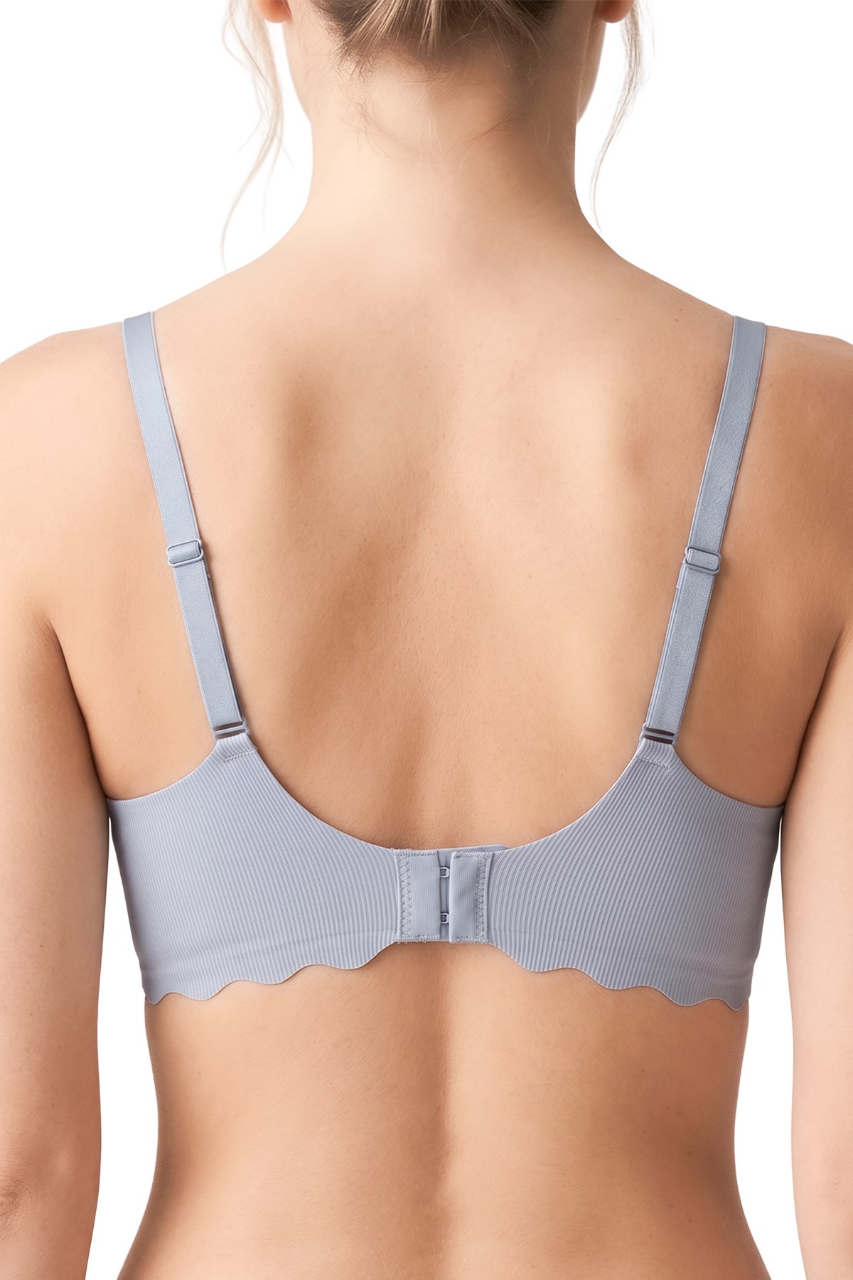 Seamless Bra - Lumera | Gri Lazer Kesim Balensiz Rib Dokulu Dalgalı Kenar Dikişsiz Kadın Sütyen