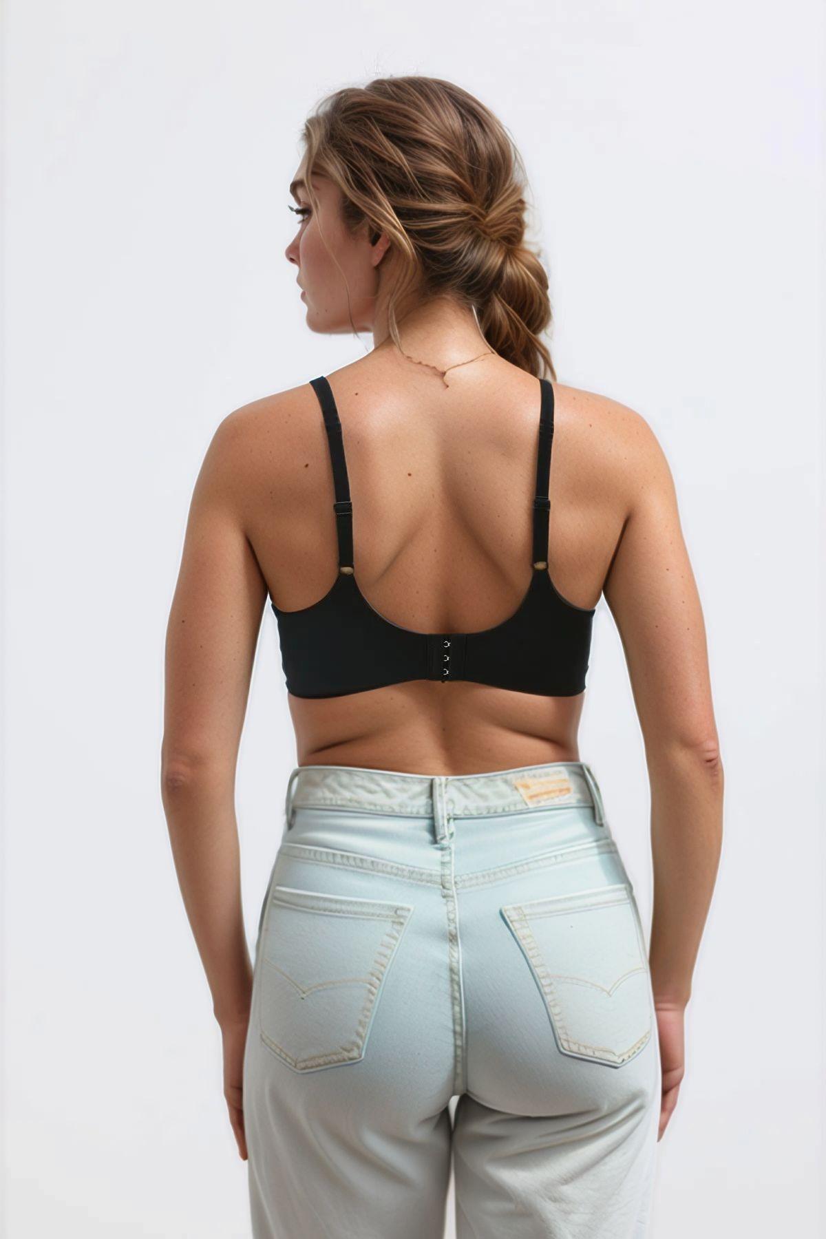 Siyah Lazer Kesim Dikişsiz Sütyen Çıkarılabilir Pedli Hayalet Sütyen Dantel Detay Ayarlanabilir Askı