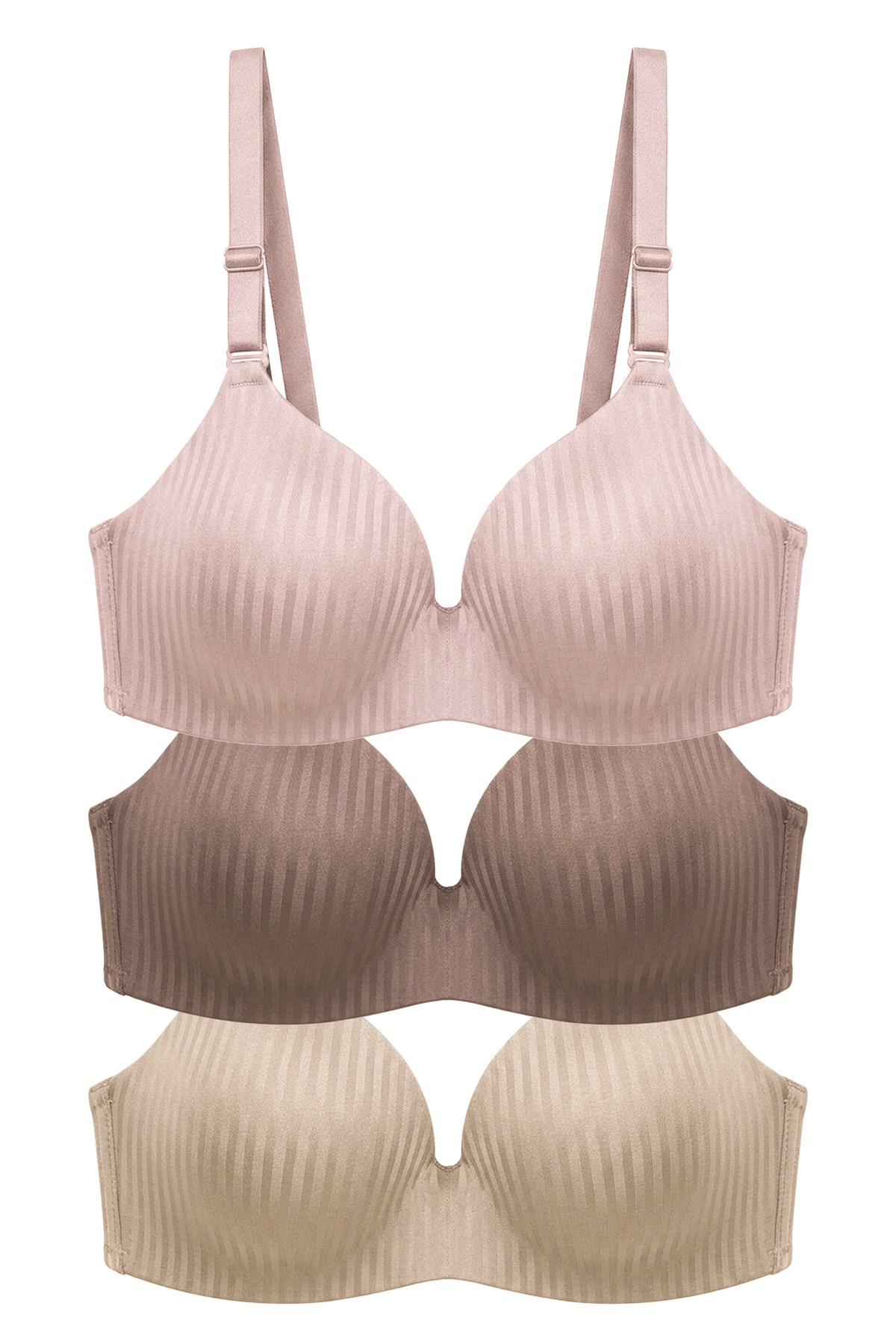 Seamless Bra - Rivelle | Mikro Çizgi Desenli Balensiz Günlük Kadın Sütyen 3lü Paket-2