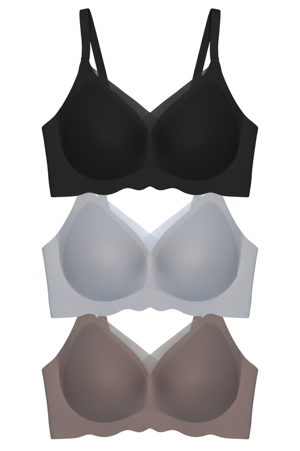 Seamless Bra - Touch | Lazer Kesim Dikişsiz Tül ve Dalga Detaylı Balensiz Kadın Sütyen 3lü Paket-2