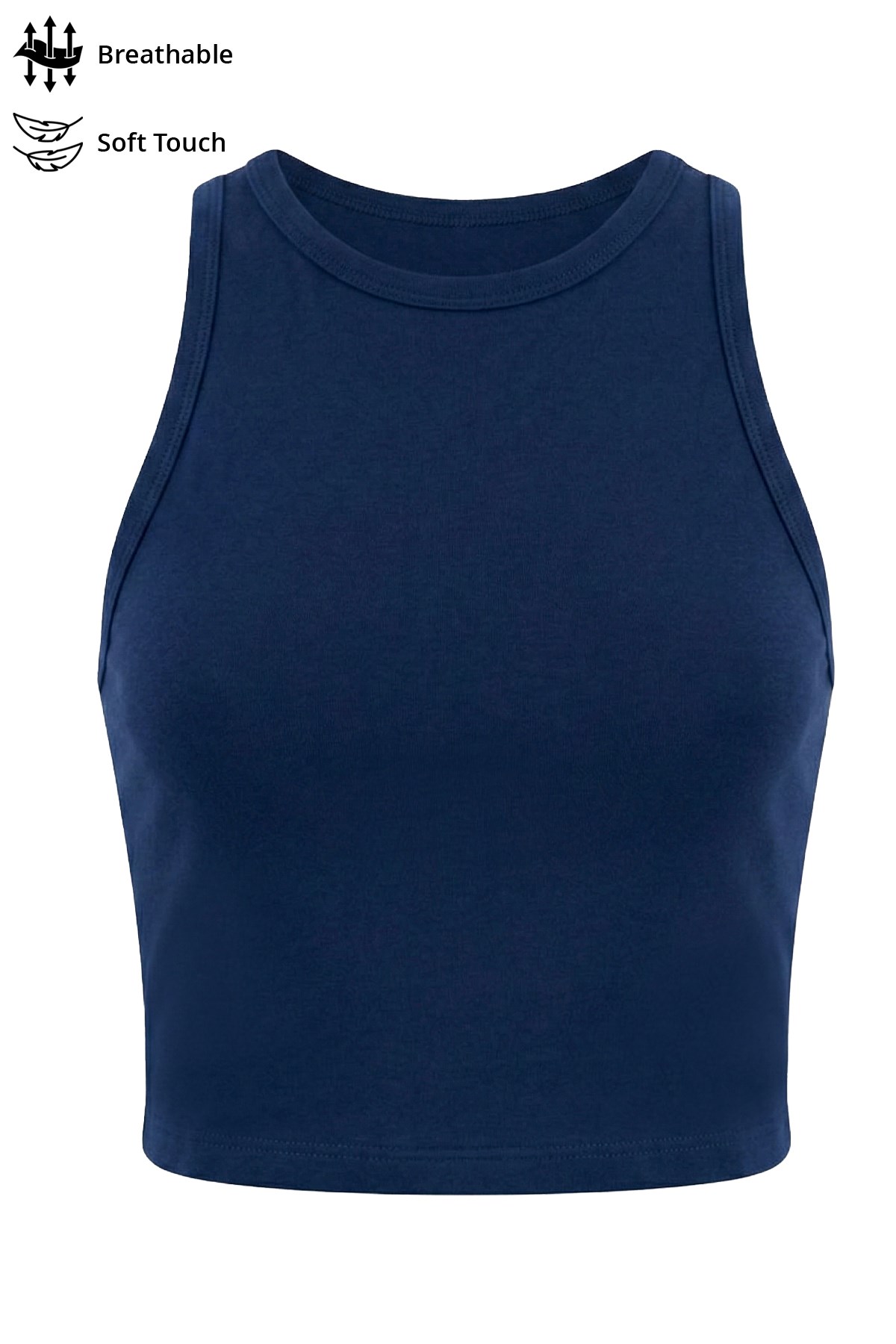 Lacivert Viskon Bisiklet Yaka Kolsuz Kadın Crop Atlet