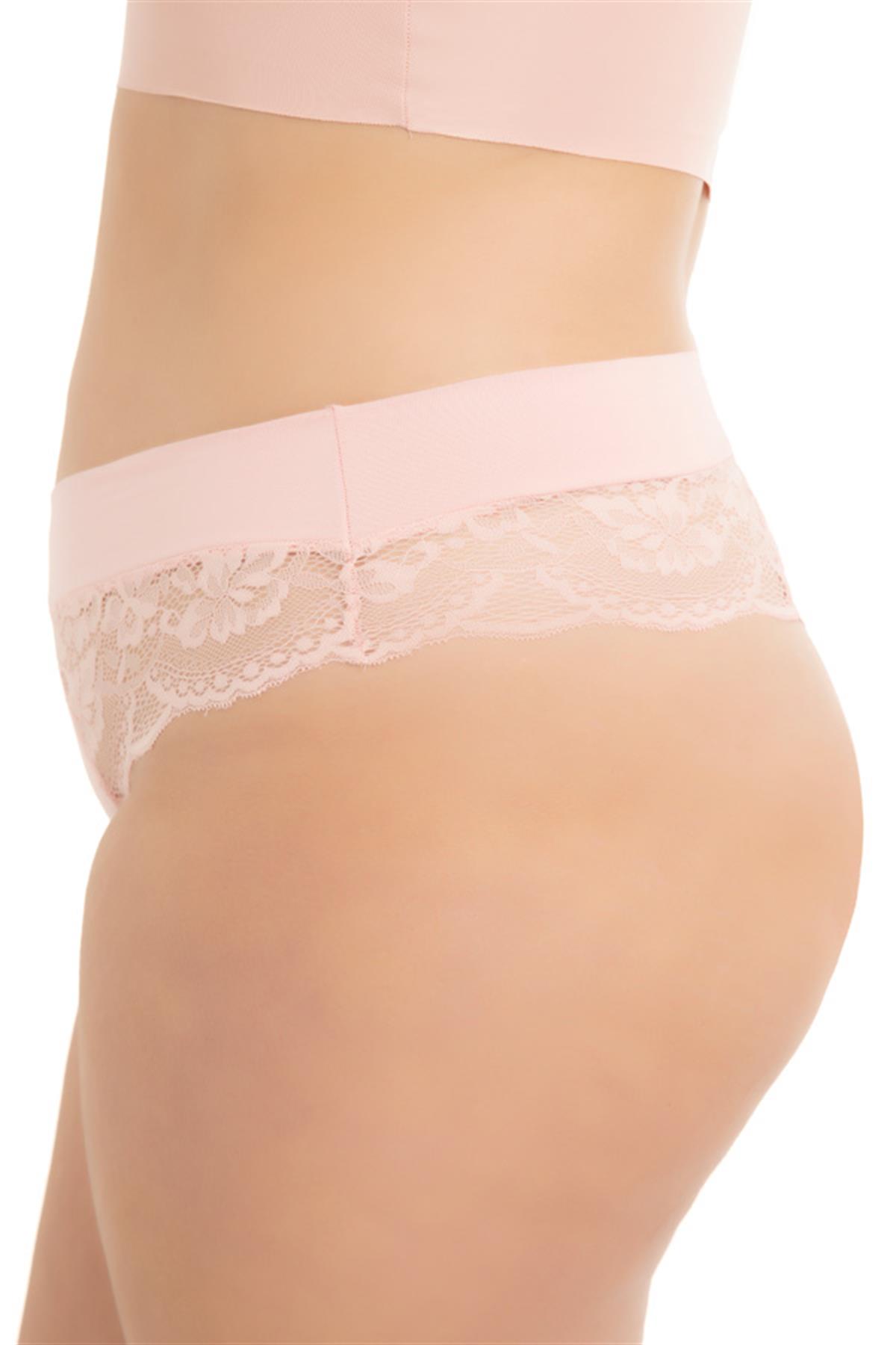 Dantel ve Lastik Detaylı Büyük Beden Kadın Tanga Külot 3lü Paket-2