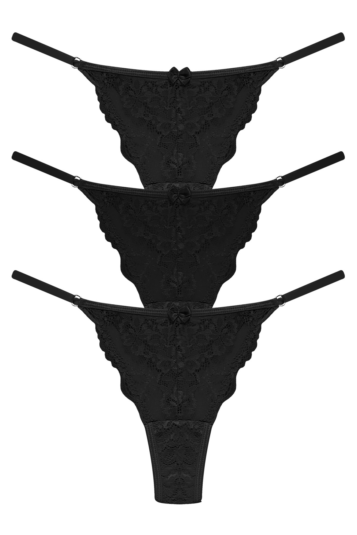 Önü Dantelli Tül Detaylı Kadın Tanga 3lü Paket Külot - 4