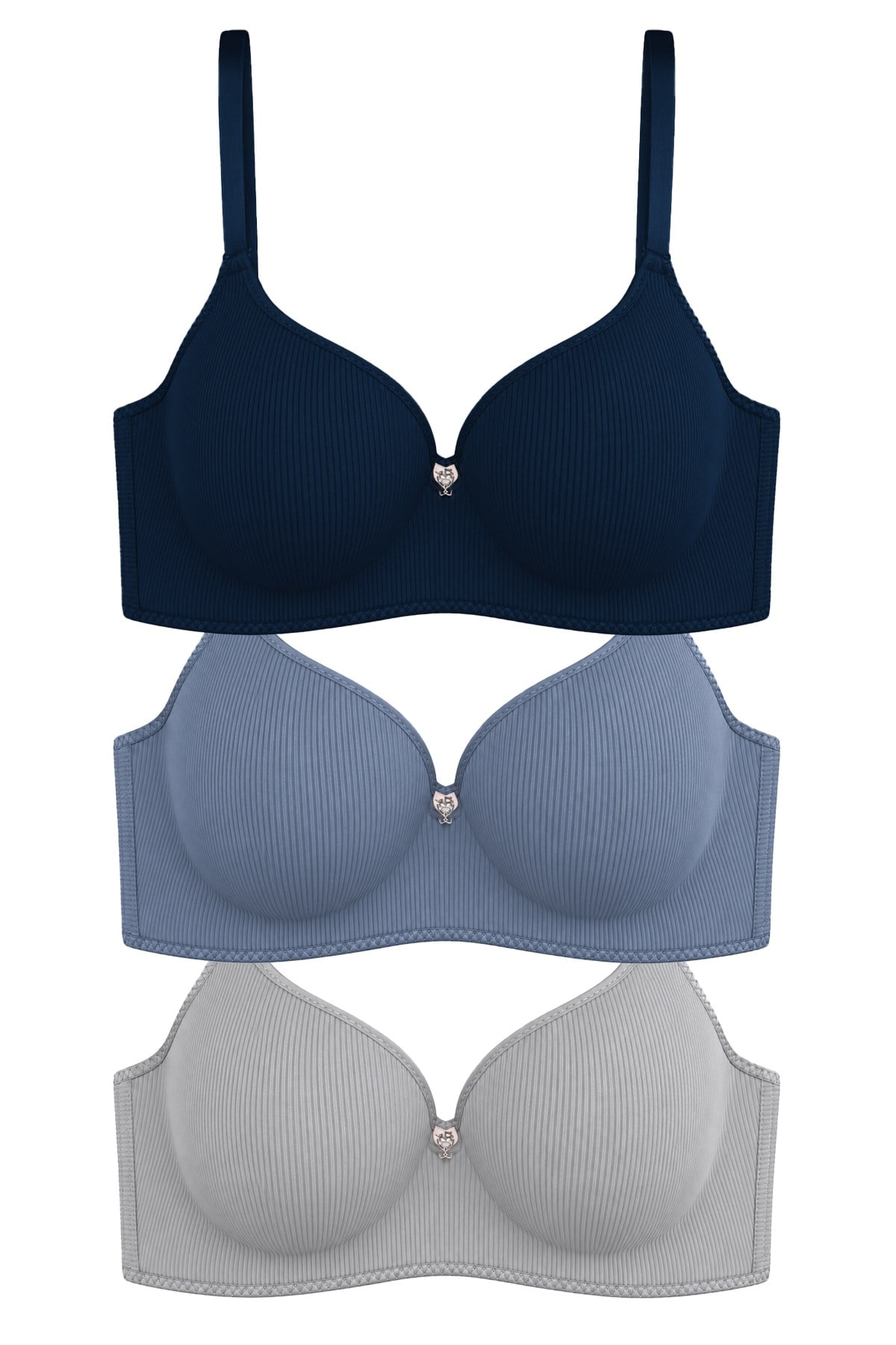 Seamless Bra - Renoa | Rib Dokulu Balensiz Doğal Form Straplez Kadın Sütyen 3lü Paket