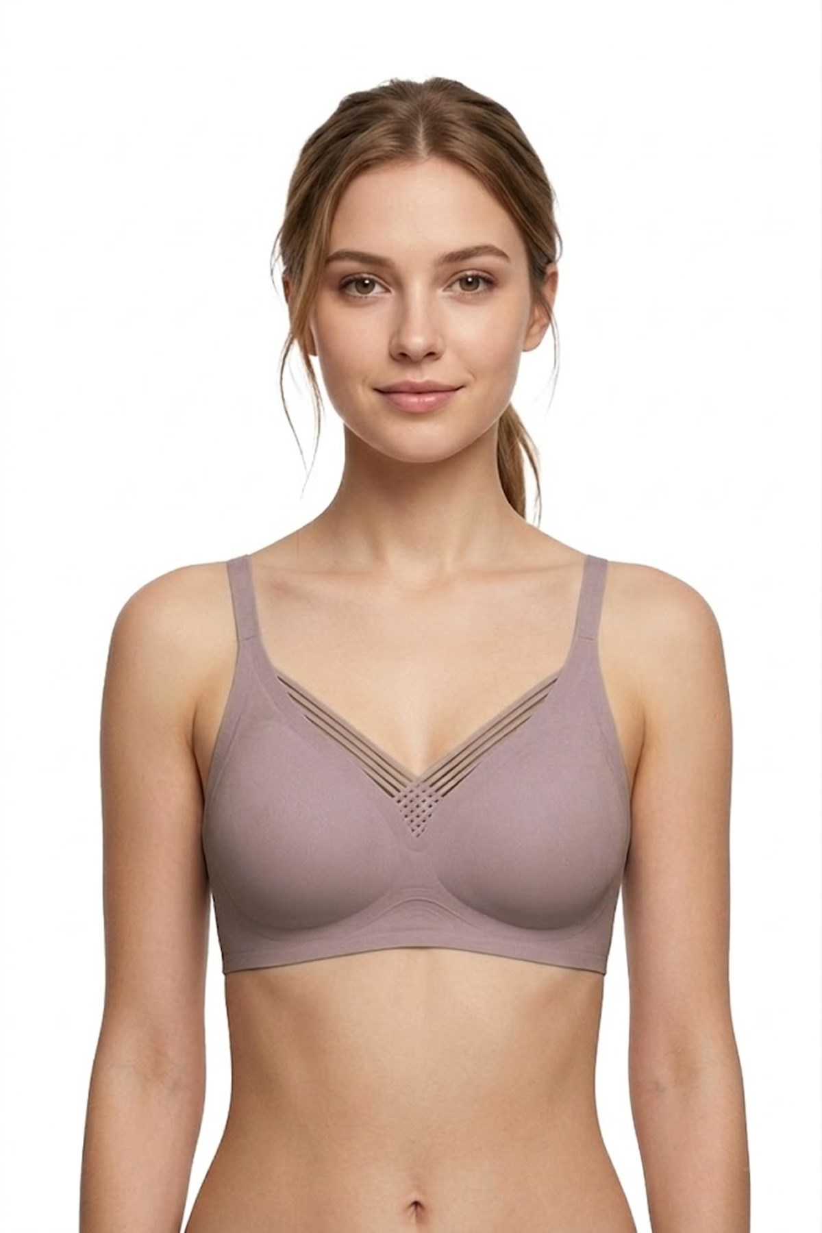 Seamless Bra - Lucent | Kahverengi Lazer Kesim Balensiz Ön Çapraz Şerit Detaylı Kadın Sütyen