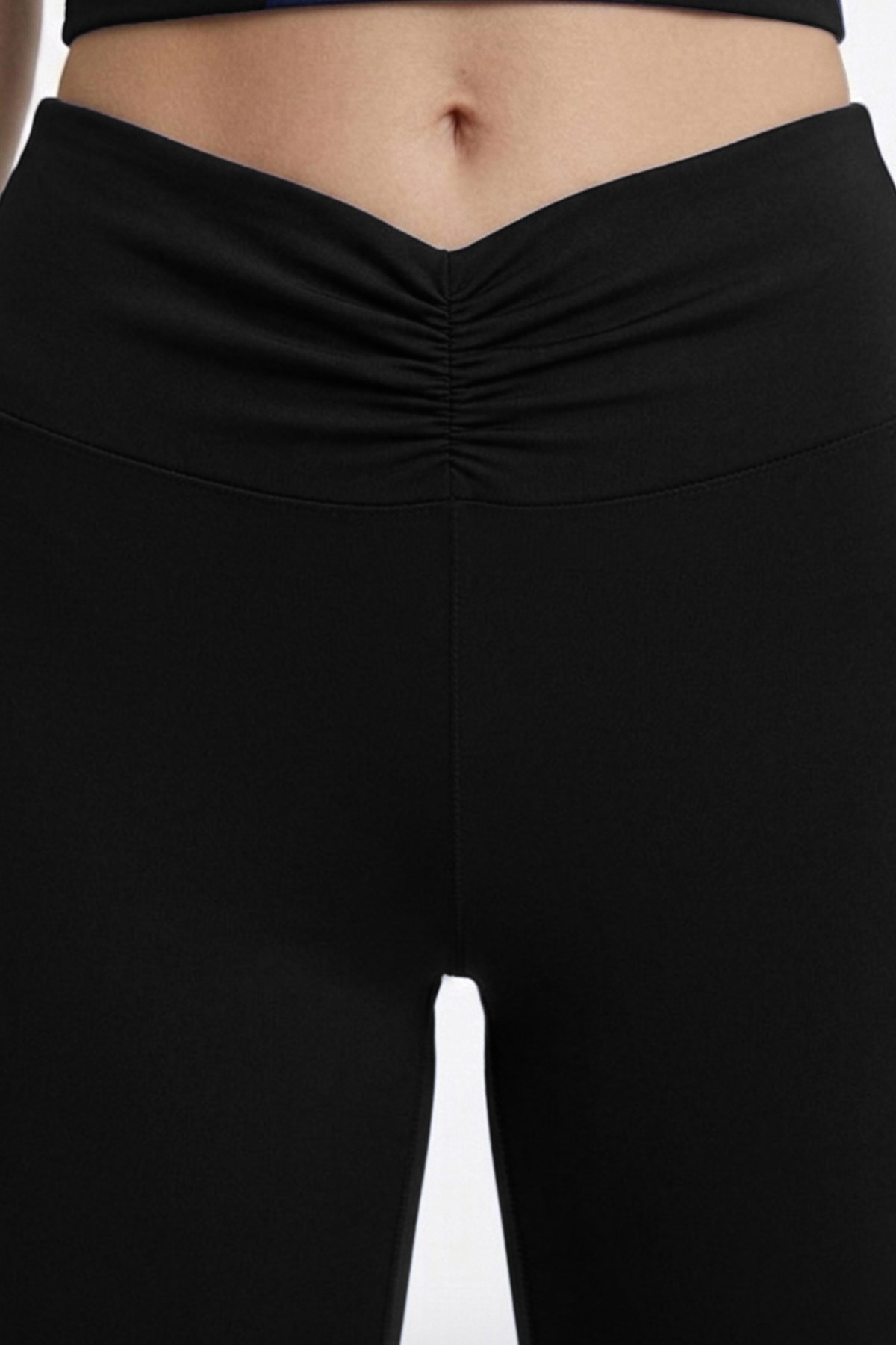 Siyah Viskon Yüksek Bel Önü Büzgülü İspanyol Paça Kadın Pantolon Flared