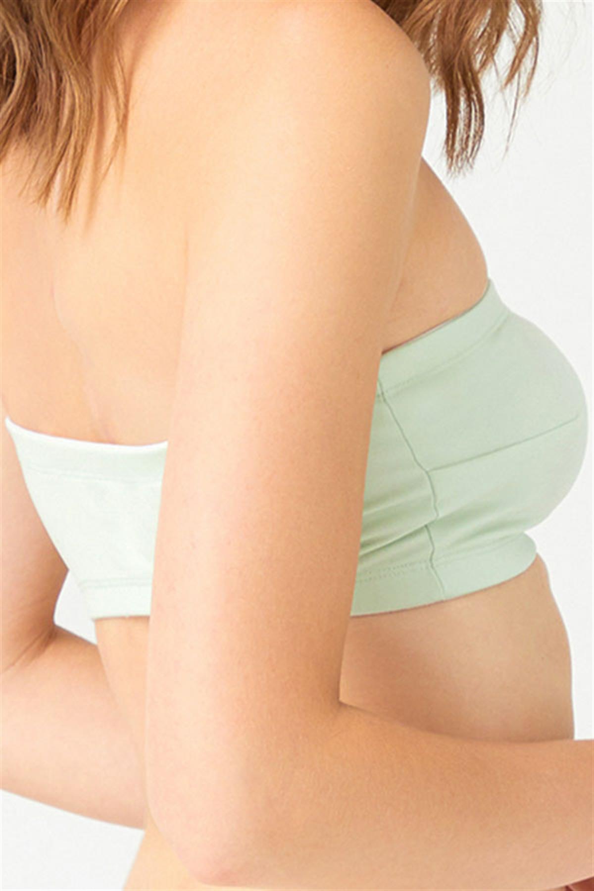 Straplez Crop Top Büstiyer Mint Yeşili