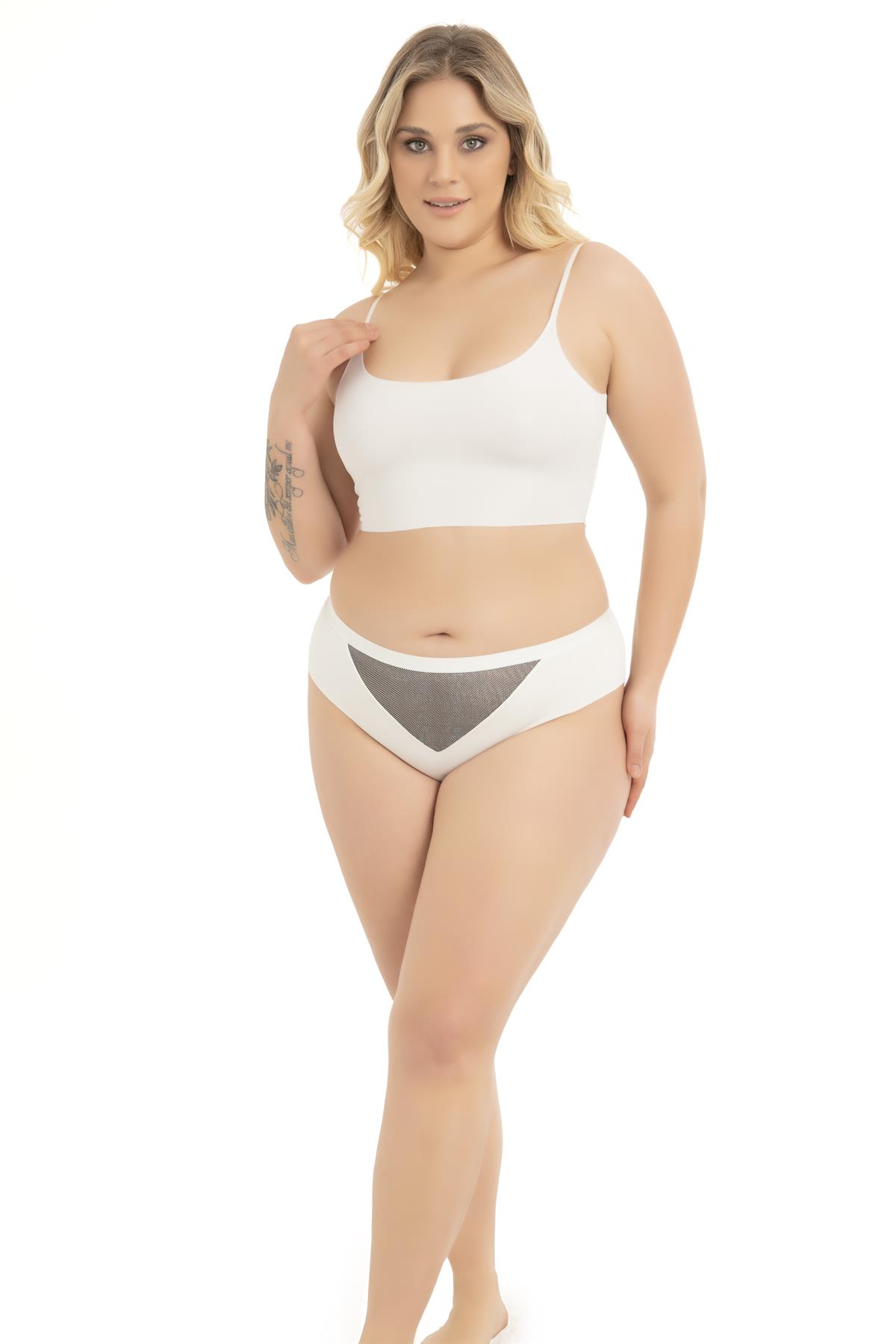 File Detaylı Beli Lastikli Lazer Kesim Büyük Beden Kadın Tanga Külot 5li Paket