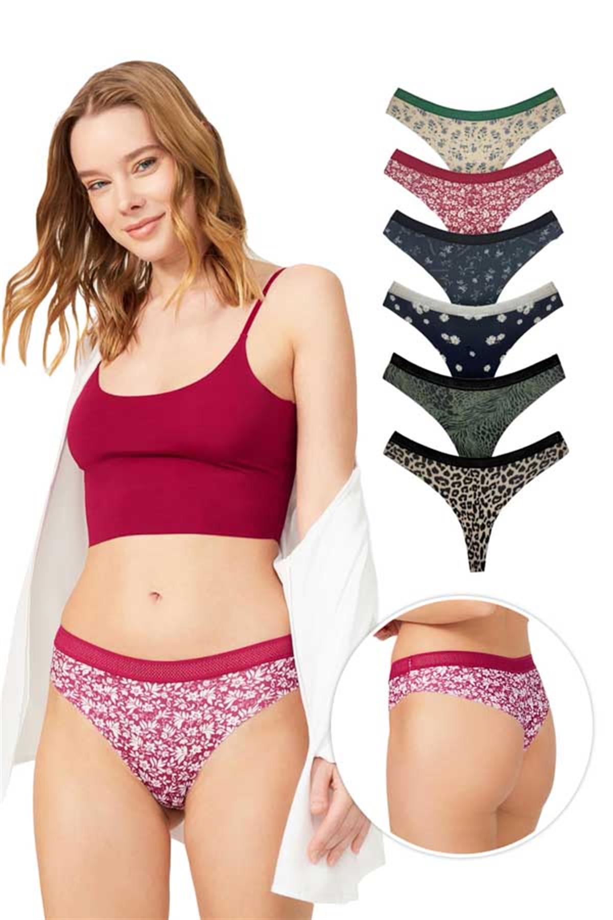 Basic Lazer Kesim Desenli File Lastikli Kadın Brezilya Külot 6lı Paket