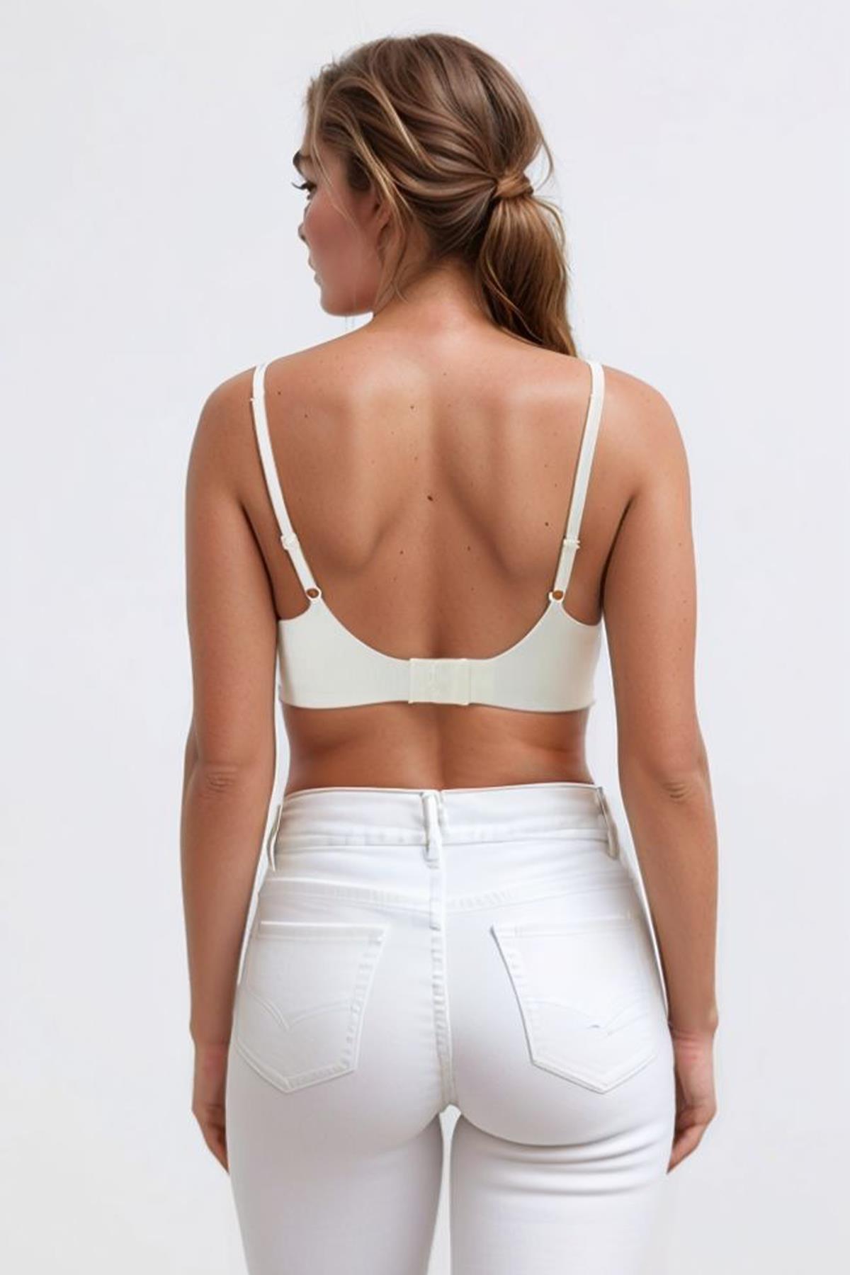 Seamless Bra - Wave | Krem Lazer Kesim Dikişsiz Dalga Detaylı Balensiz Kadın Sütyen